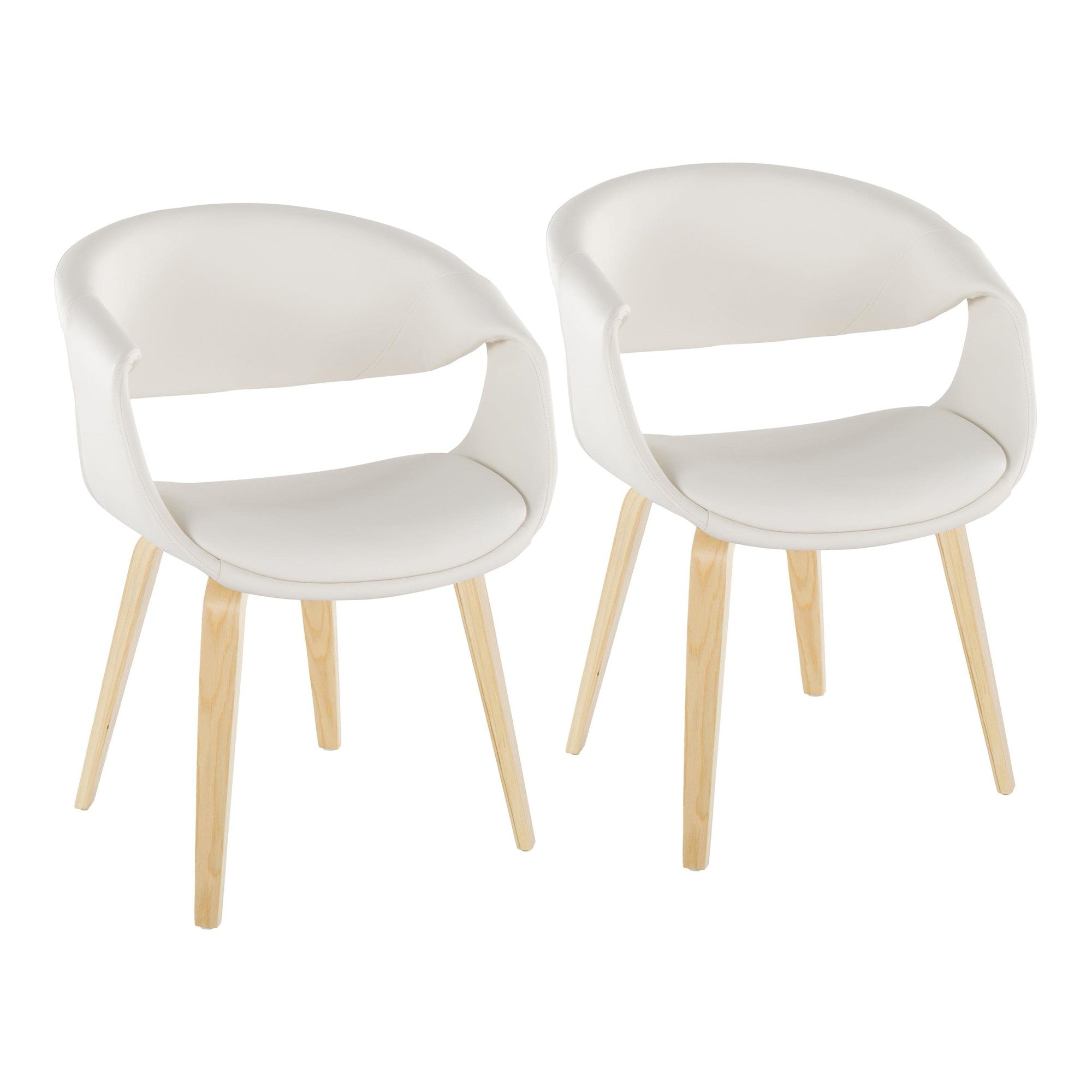 Curvo Upholstered Chair - Set of 2 - Natural Wood, White PU
