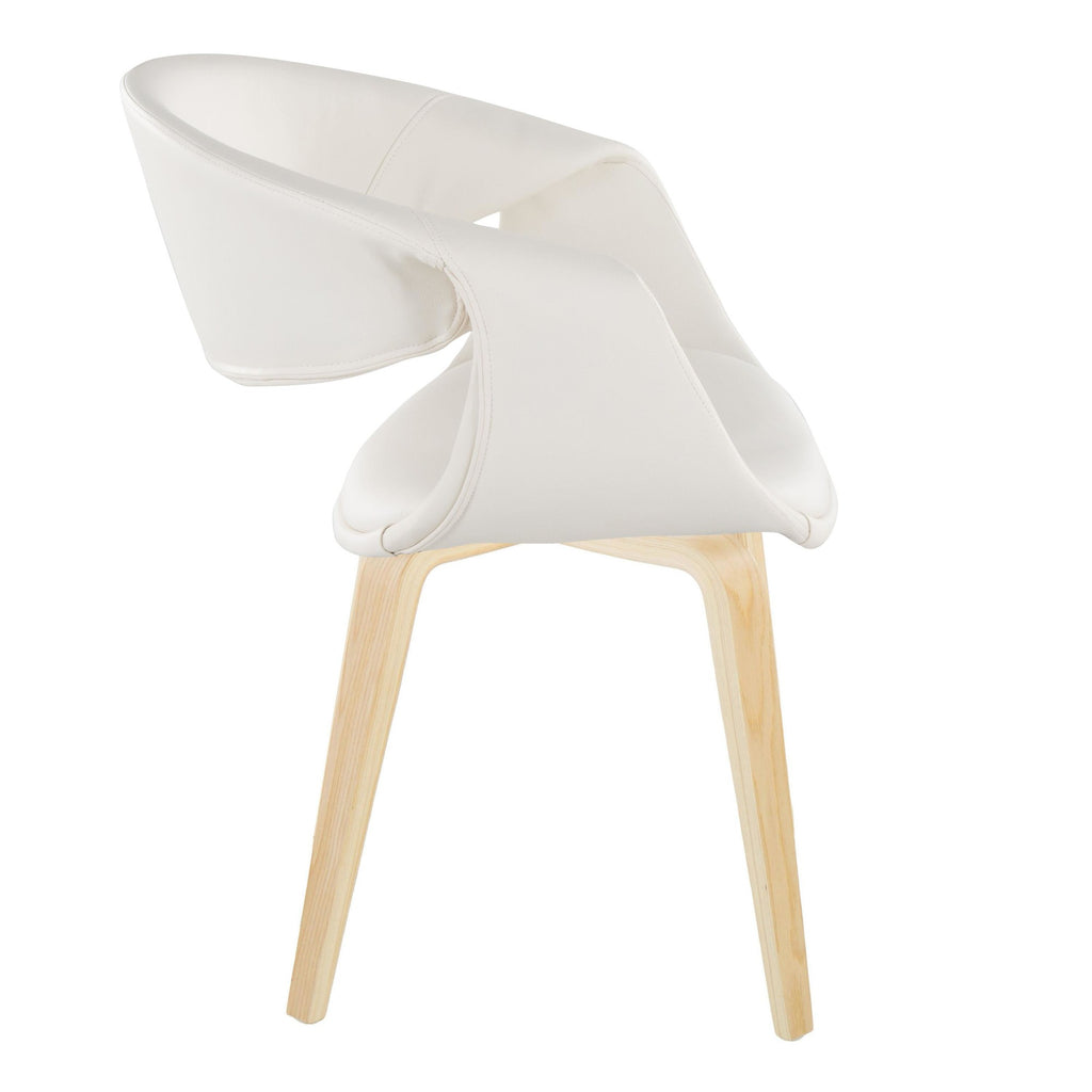 Curvo Upholstered Chair - Set of 2 - Natural Wood, White PU