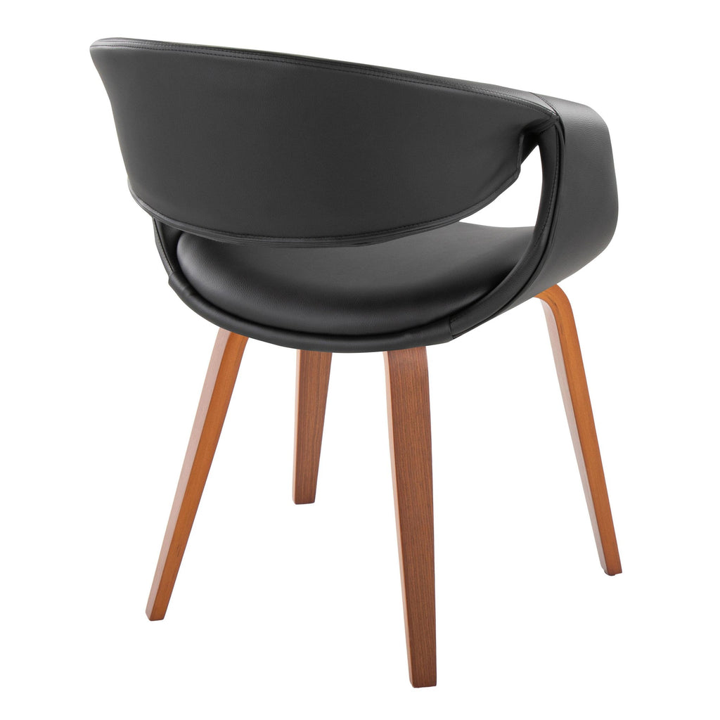 Curvo Upholstered Chair - Set of 2 - Walnut Wood, Black PU