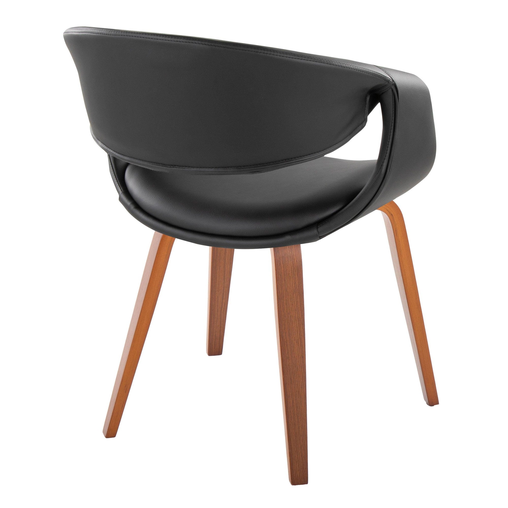 Curvo Upholstered Chair - Set of 2 - Walnut Wood, Black PU