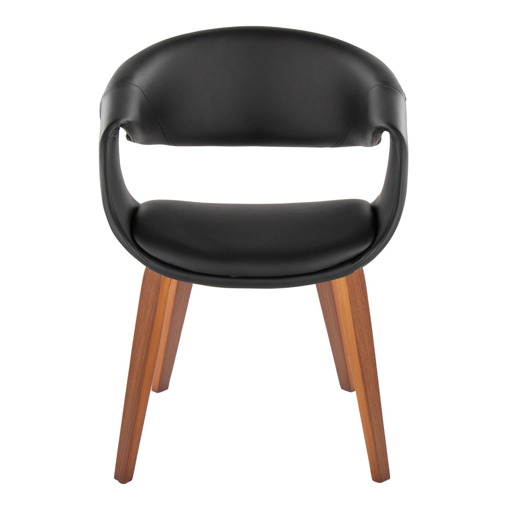 Curvo Upholstered Chair - Set of 2 - Walnut Wood, Black PU