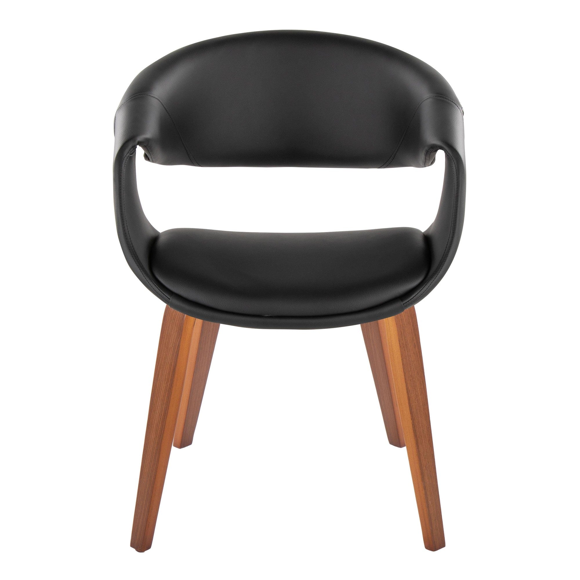 Curvo Upholstered Chair - Set of 2 - Walnut Wood, Black PU