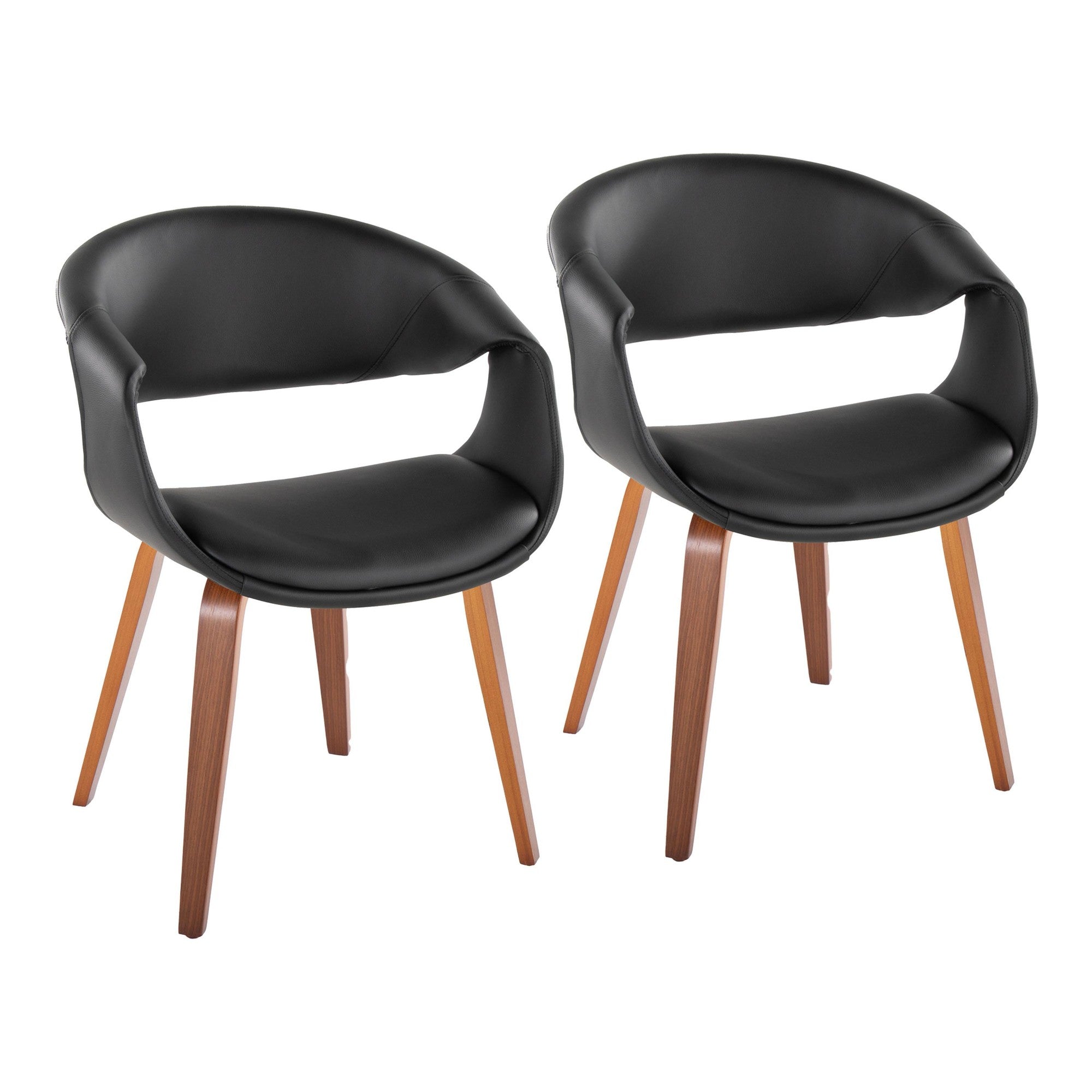 Curvo Upholstered Chair - Set of 2 - Walnut Wood, Black PU