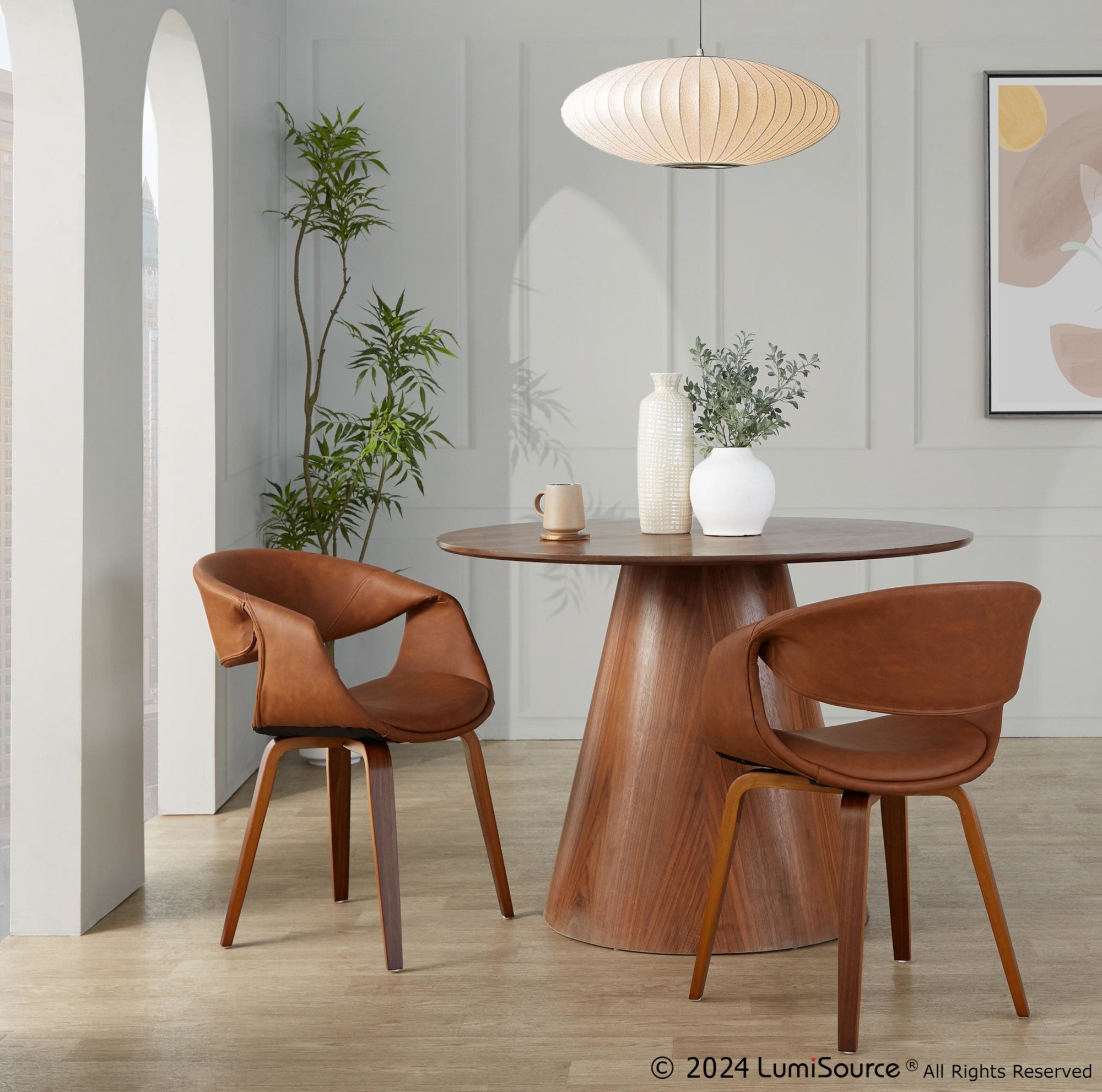 Curvo Upholstered Chair - Set of 2 - Walnut Wood, Camel PU