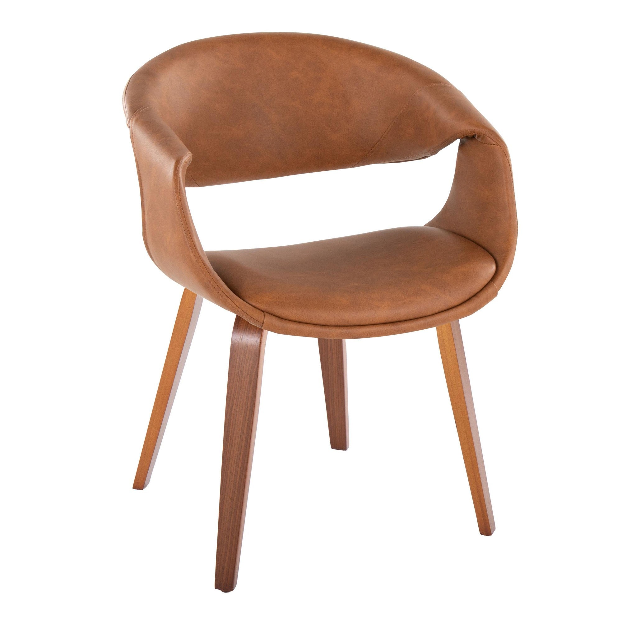 Curvo Upholstered Chair - Set of 2 - Walnut Wood, Camel PU