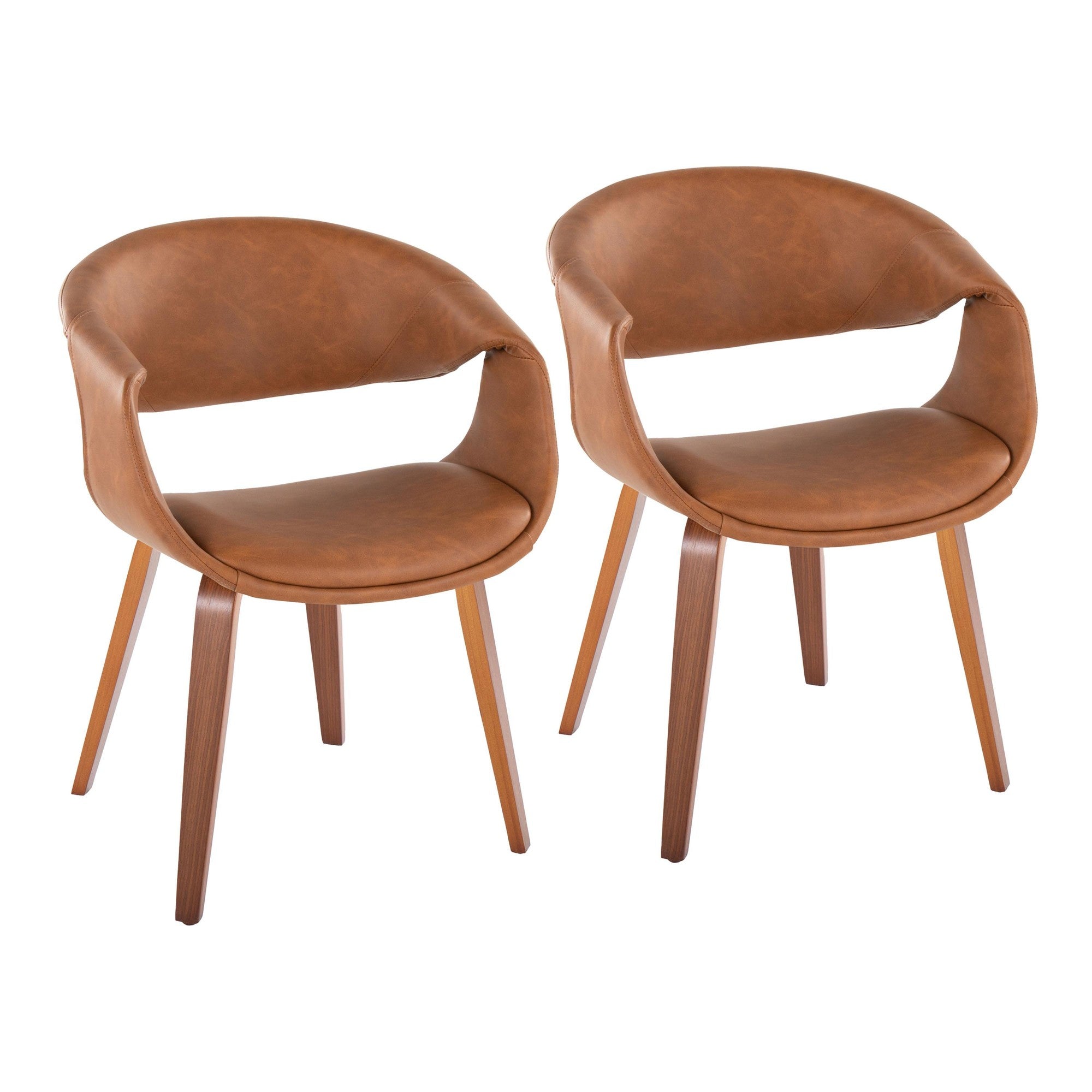 Curvo Upholstered Chair - Set of 2 - Walnut Wood, Camel PU