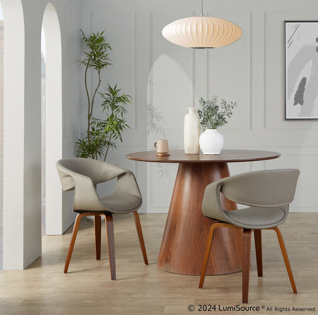 Curvo Upholstered Chair - Set of 2 - Walnut Wood, Light Grey PU