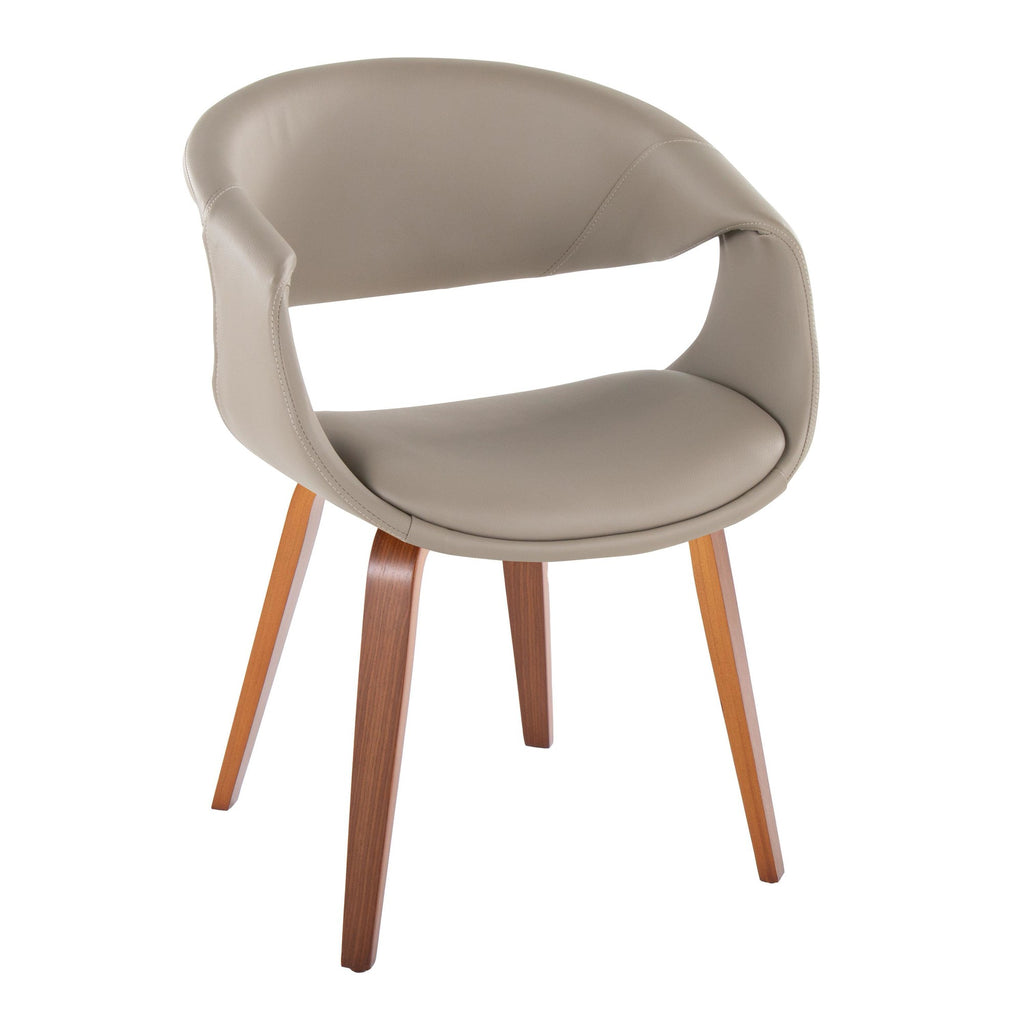 Curvo Upholstered Chair - Set of 2 - Walnut Wood, Light Grey PU