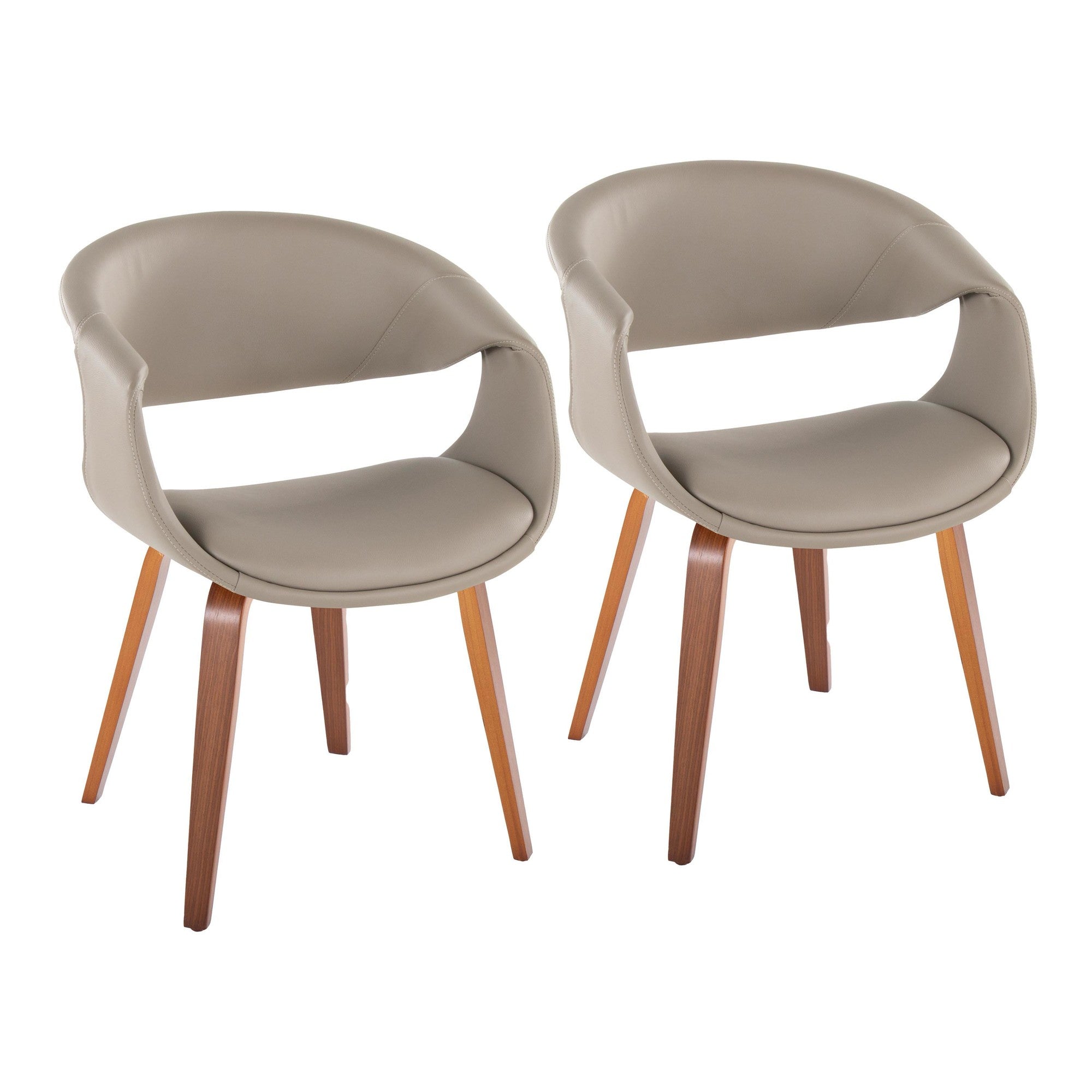 Curvo Upholstered Chair - Set of 2 - Walnut Wood, Light Grey PU