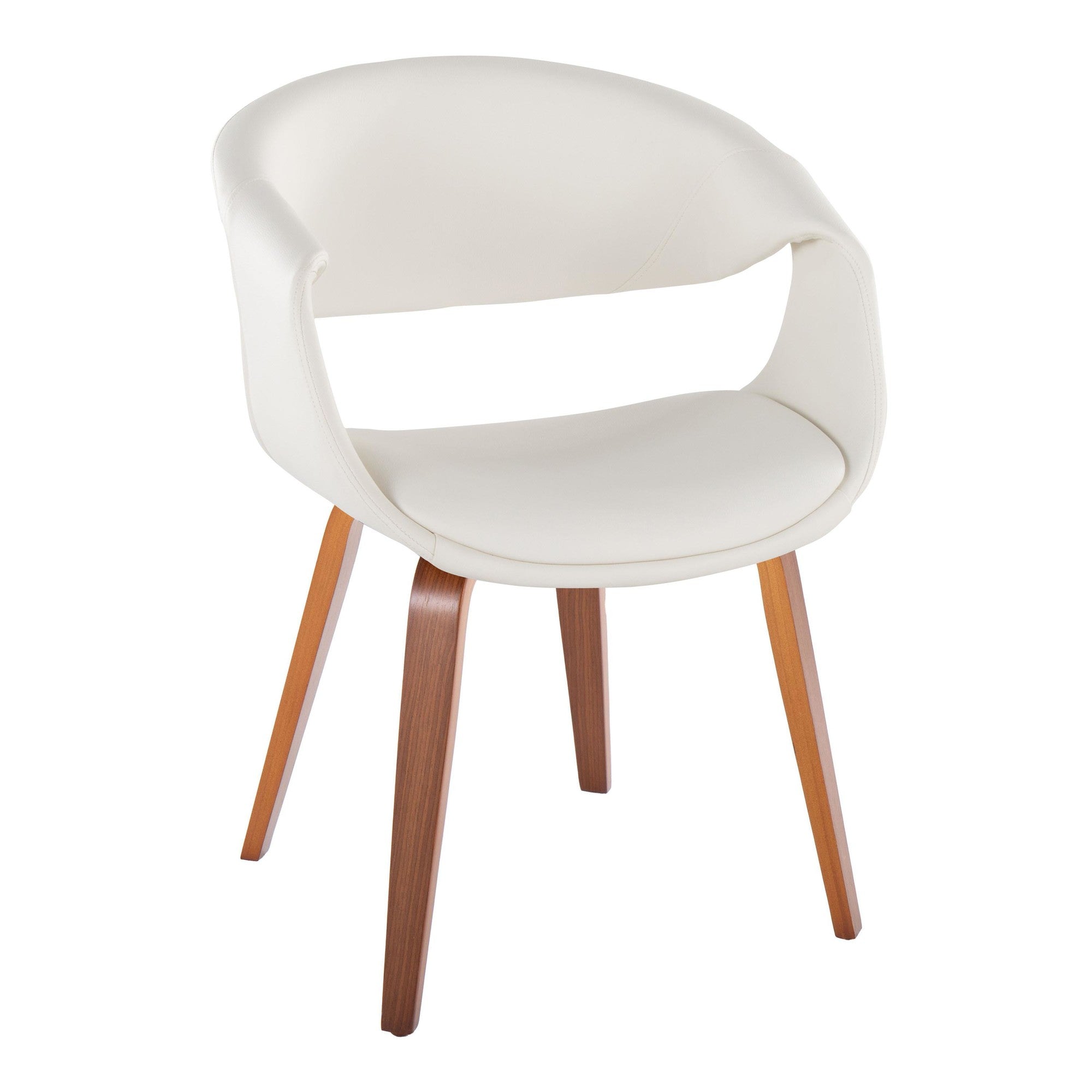Curvo Upholstered Chair - Set of 2 - Walnut Wood, White PU
