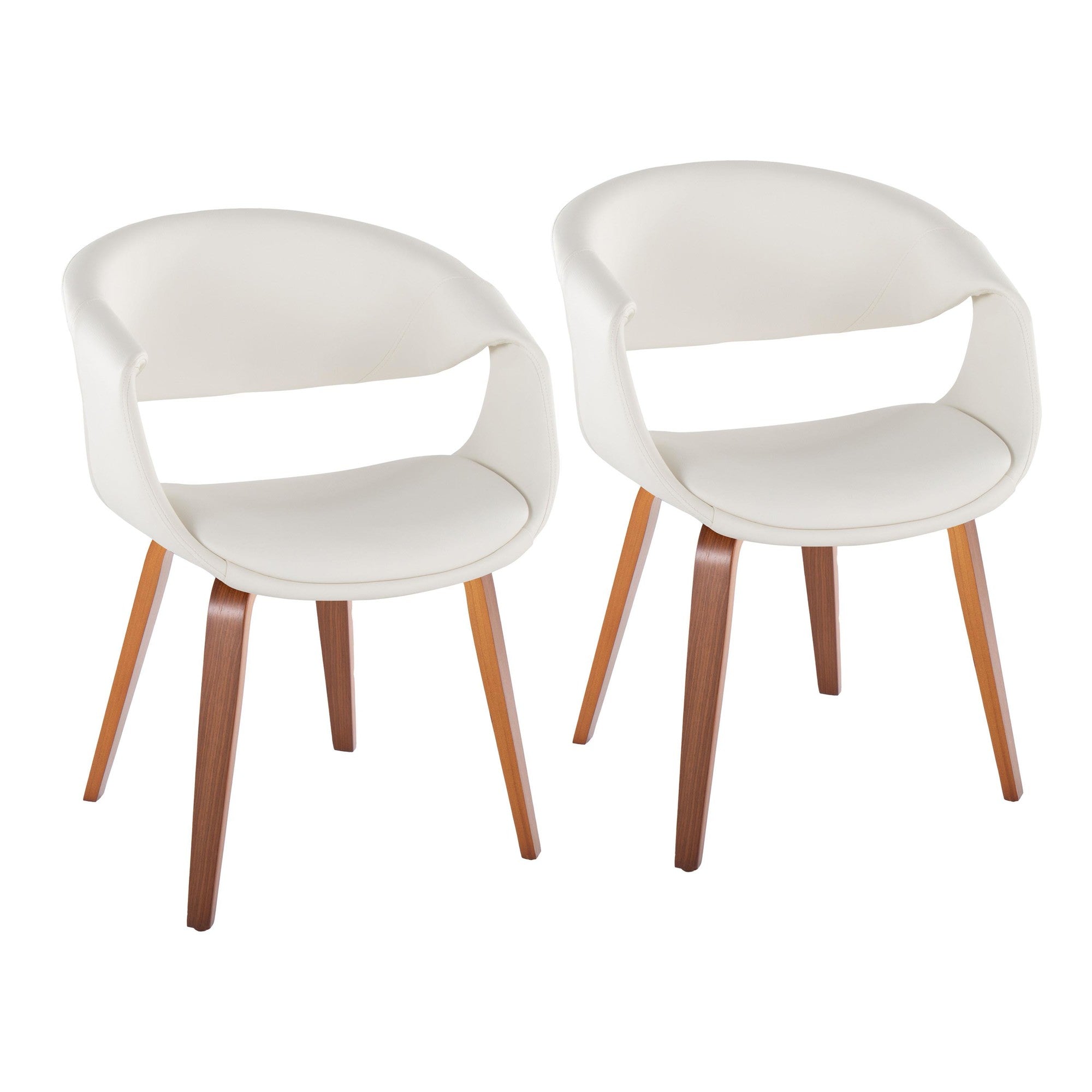 Curvo Upholstered Chair - Set of 2 - Walnut Wood, White PU