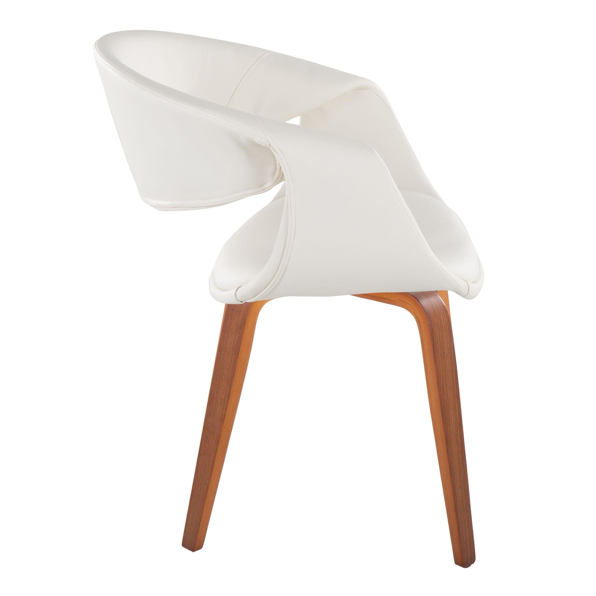 Curvo Upholstered Chair - Set of 2 - Walnut Wood, White PU