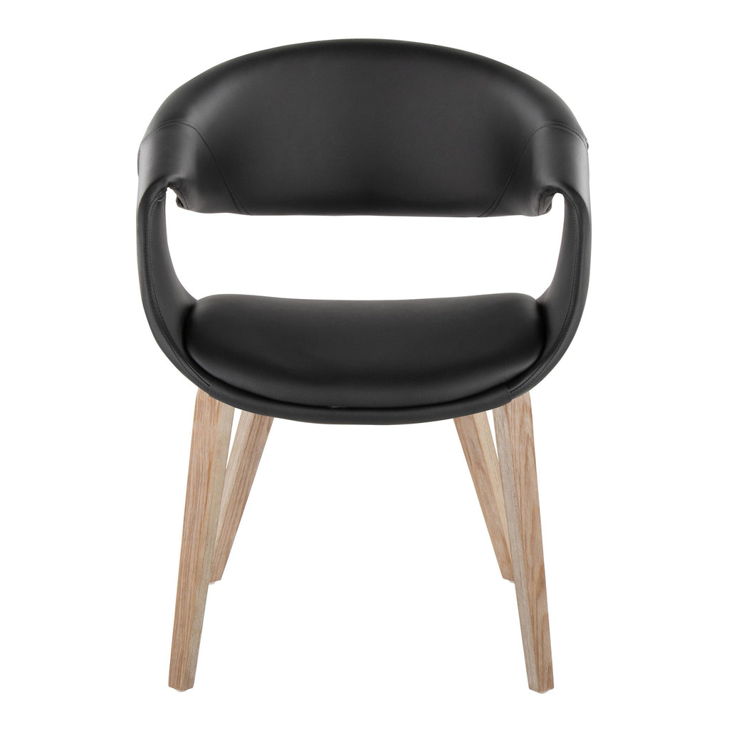Curvo Upholstered Chair - Set of 2 - Whitewashed Wood, Black PU
