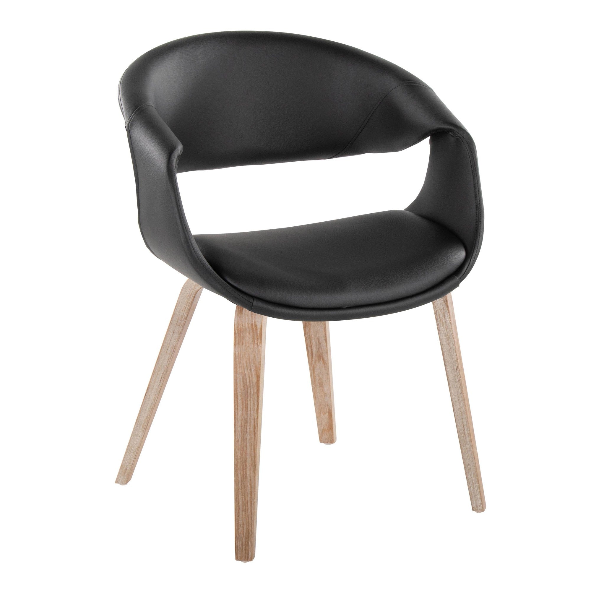 Curvo Upholstered Chair - Set of 2 - Whitewashed Wood, Black PU