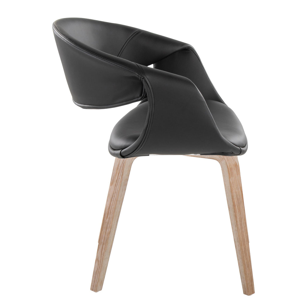 Curvo Upholstered Chair - Set of 2 - Whitewashed Wood, Black PU