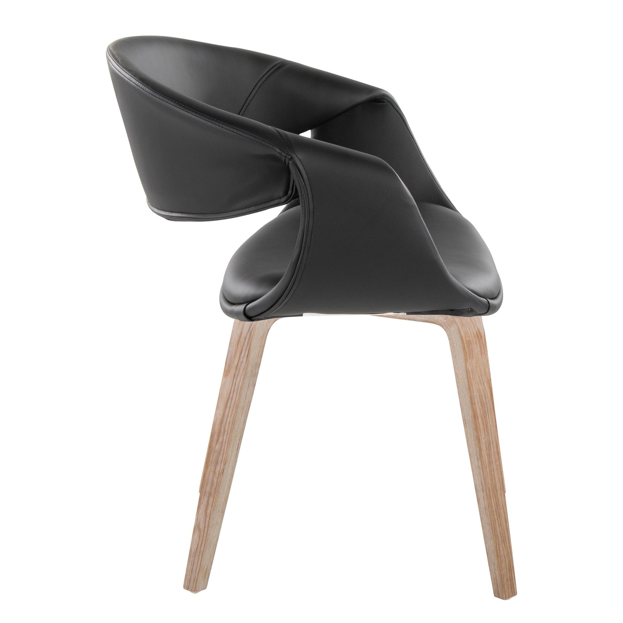 Curvo Upholstered Chair - Set of 2 - Whitewashed Wood, Black PU