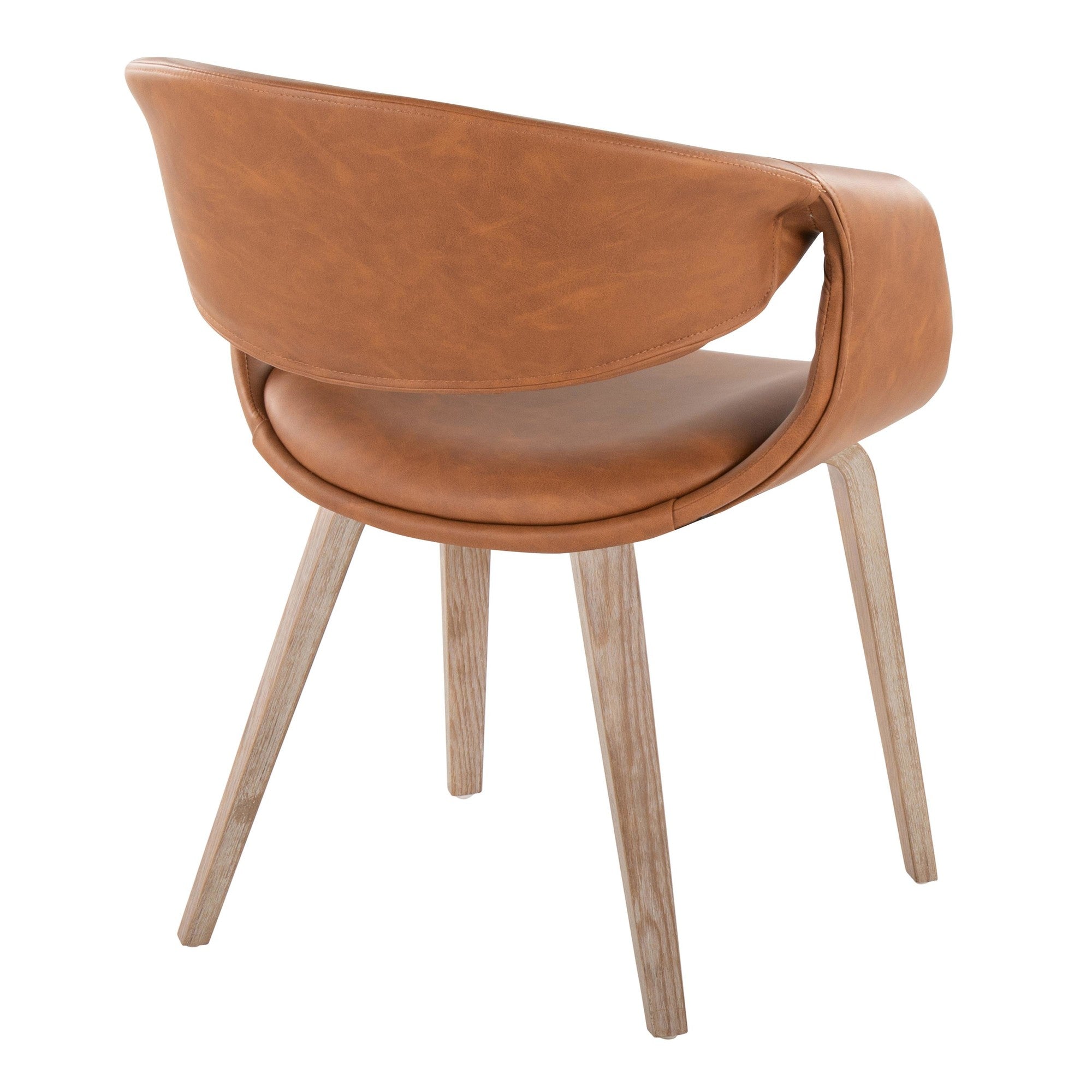 Curvo Upholstered Chair - Set of 2 - Whitewashed Wood, Camel PU