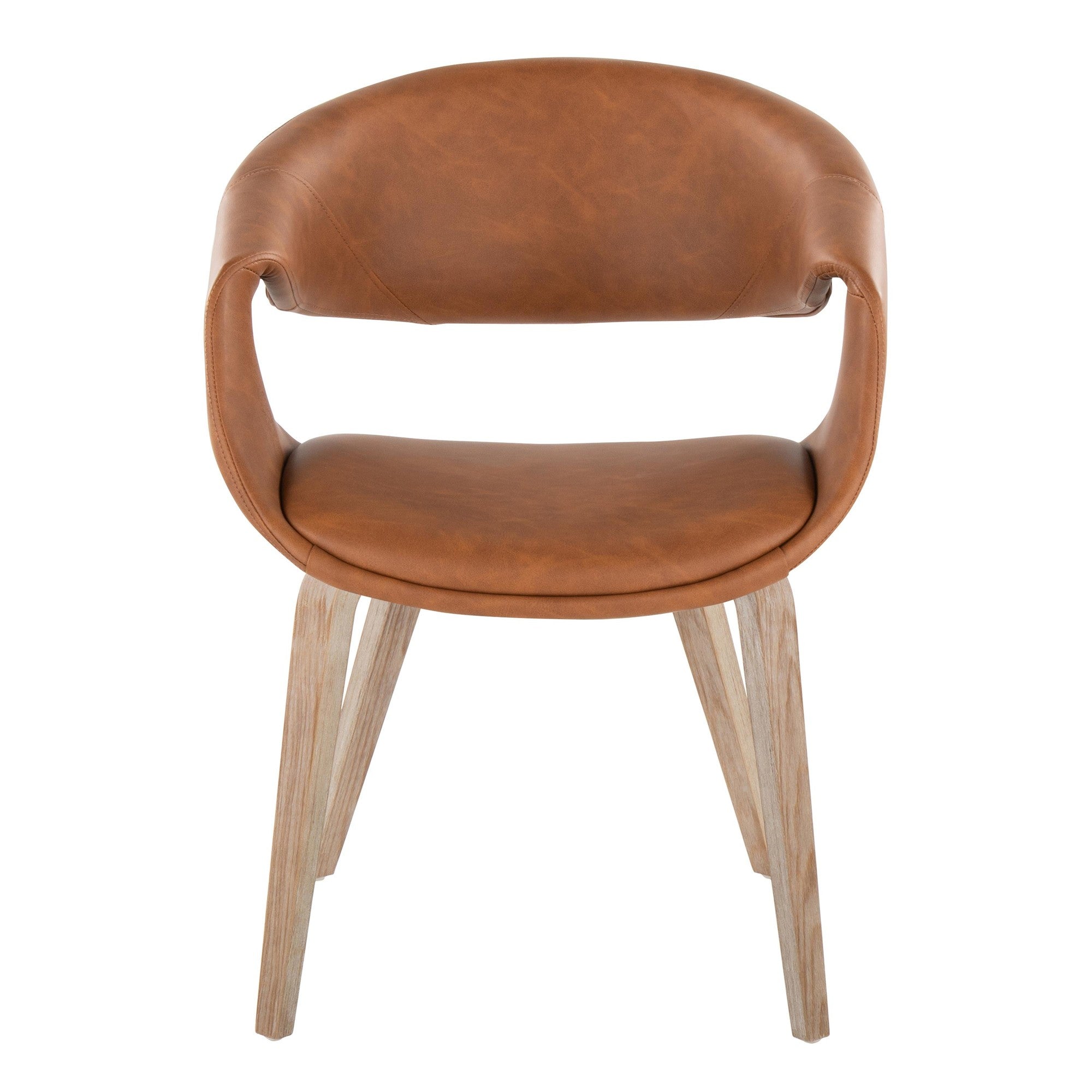 Curvo Upholstered Chair - Set of 2 - Whitewashed Wood, Camel PU