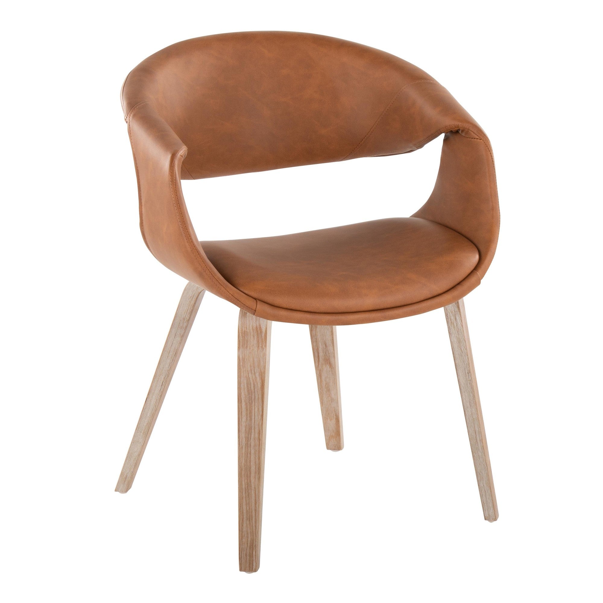 Curvo Upholstered Chair - Set of 2 - Whitewashed Wood, Camel PU