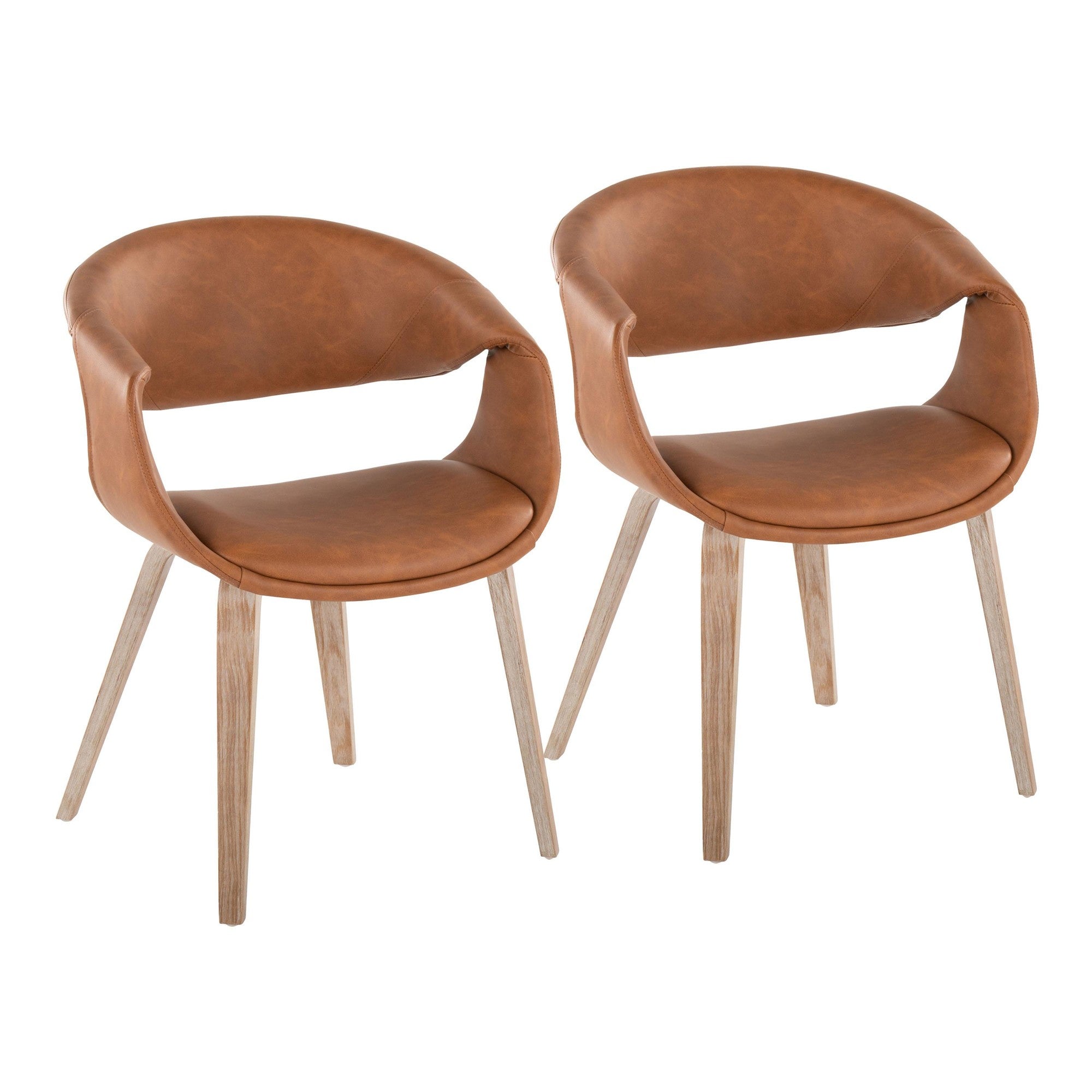 Curvo Upholstered Chair - Set of 2 - Whitewashed Wood, Camel PU