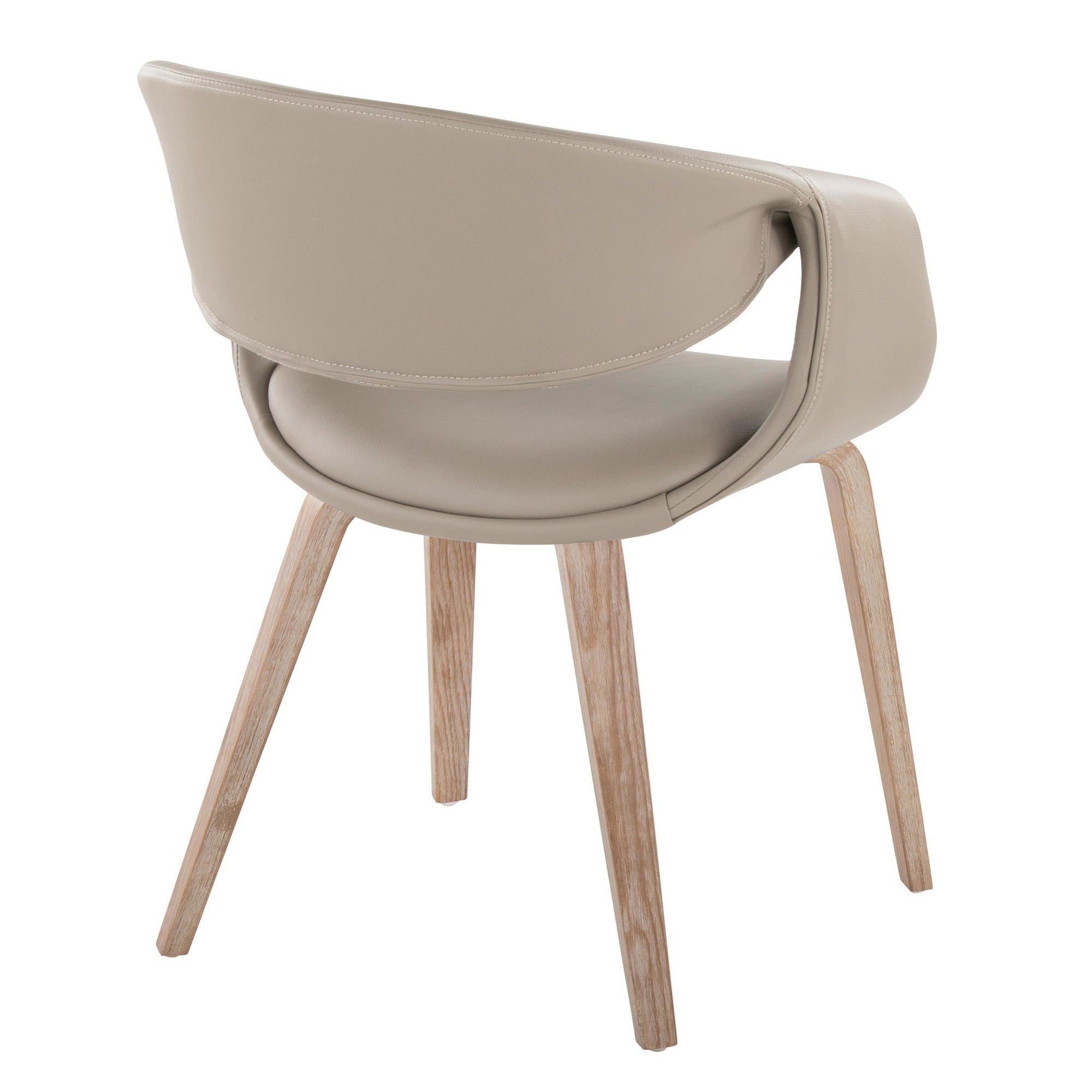 Curvo Upholstered Chair - Set of 2 - Whitewashed Wood, Light Grey PU