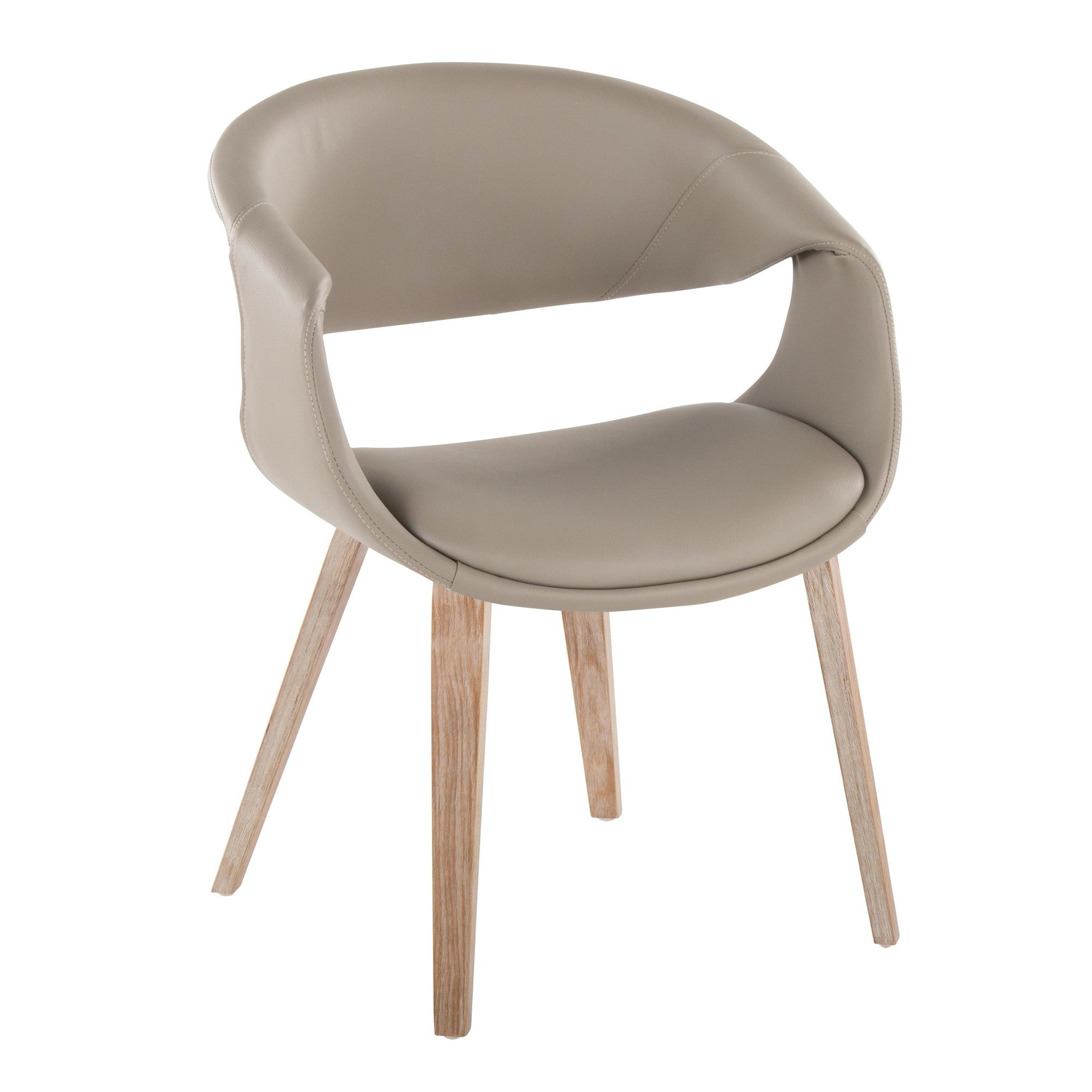 Curvo Upholstered Chair - Set of 2 - Whitewashed Wood, Light Grey PU