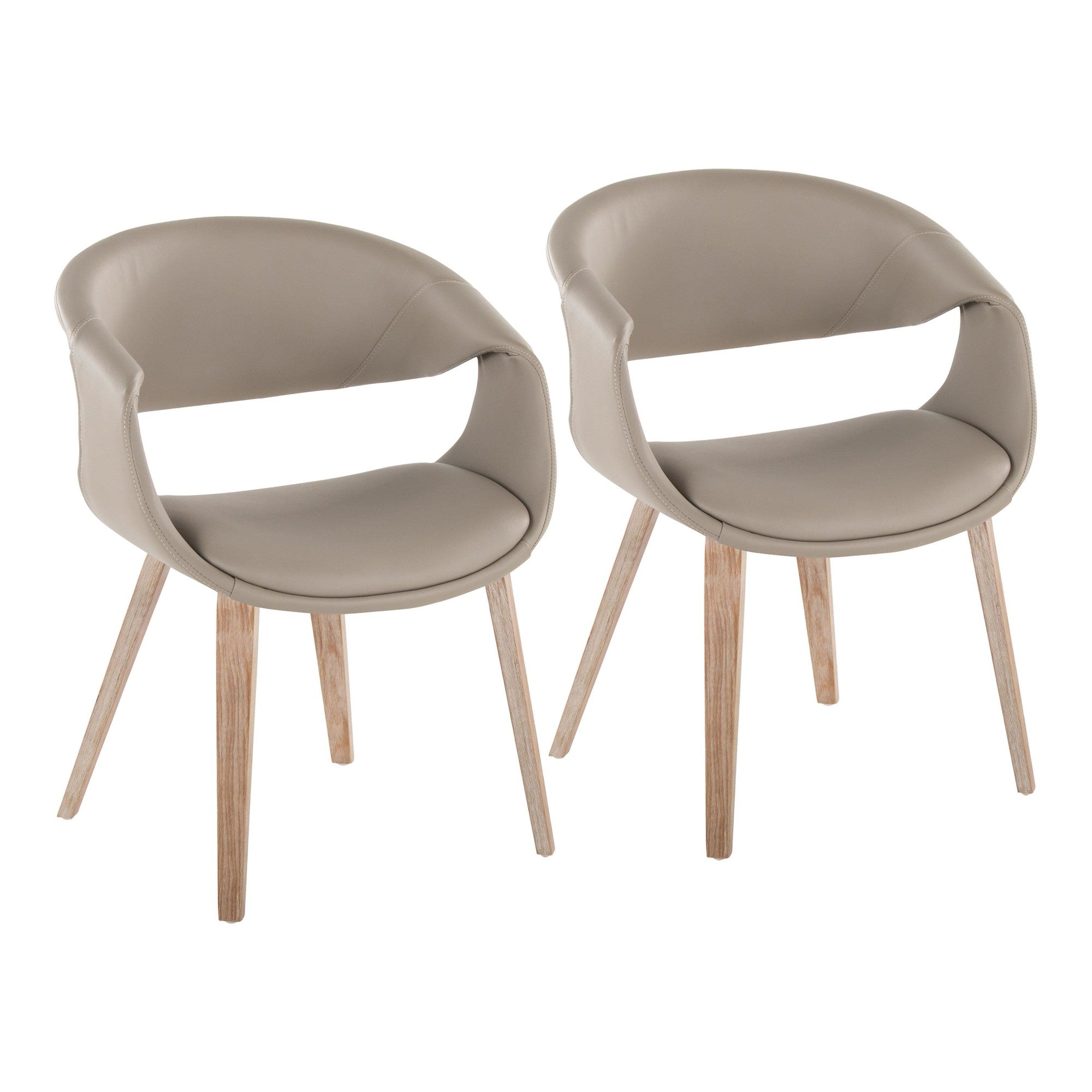 Curvo Upholstered Chair - Set of 2 - Whitewashed Wood, Light Grey PU