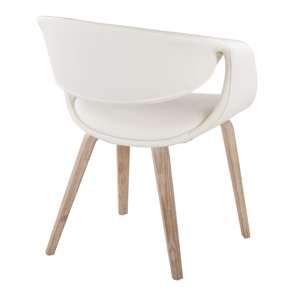Curvo Upholstered Chair - Set of 2 - Whitewashed Wood, White PU