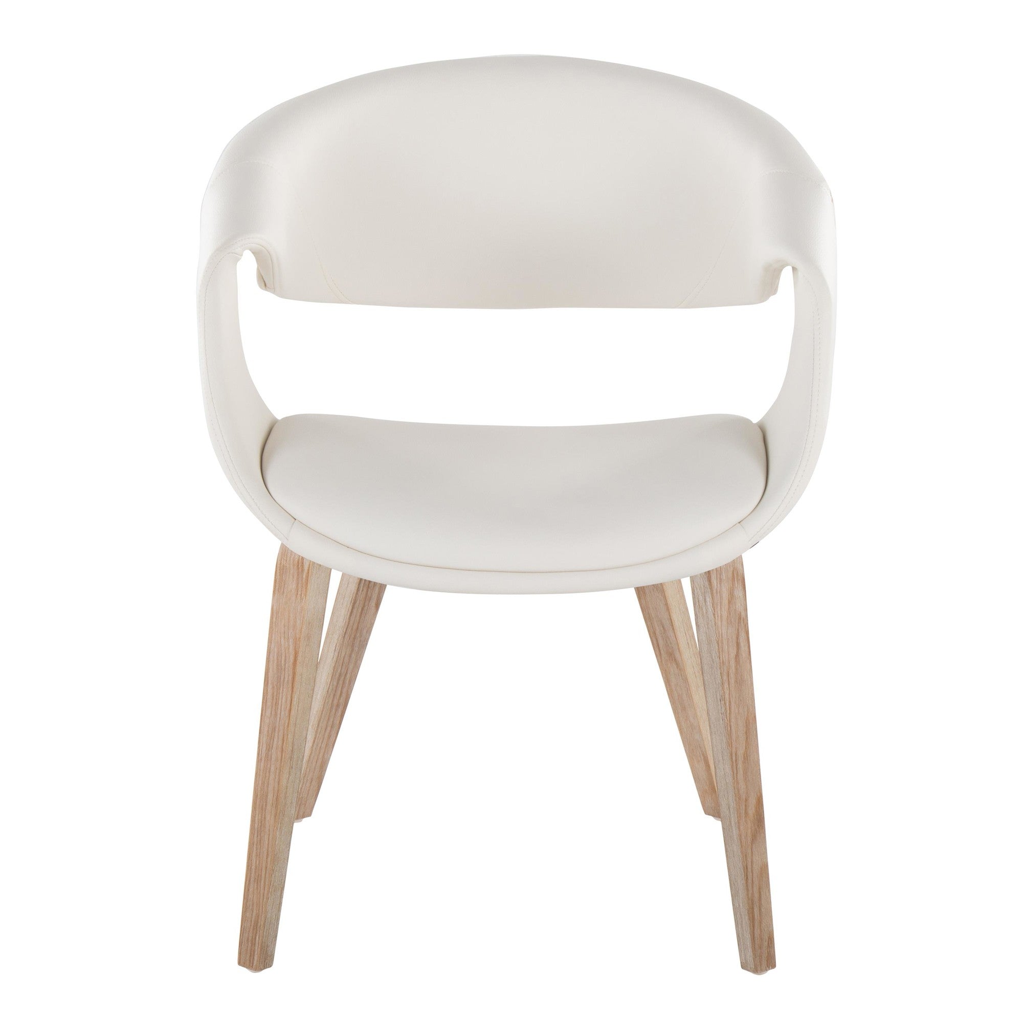 Curvo Upholstered Chair - Set of 2 - Whitewashed Wood, White PU