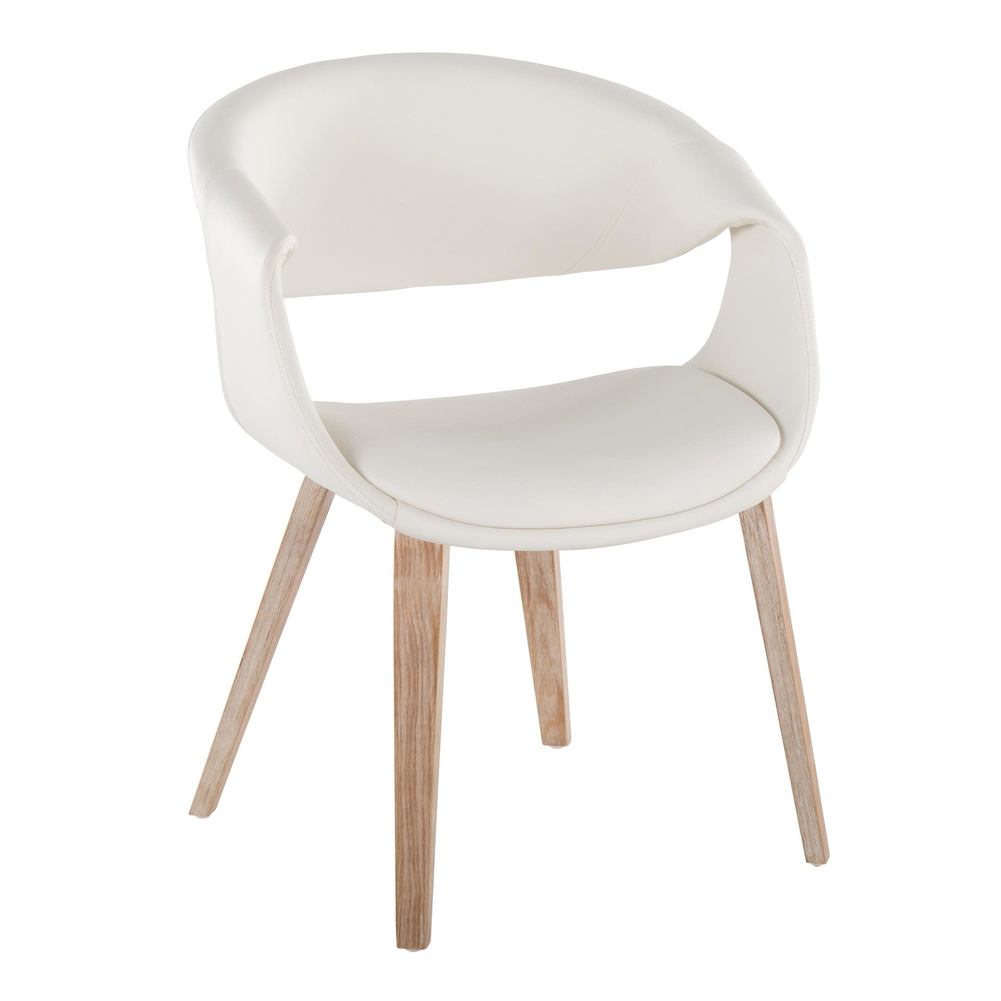 Curvo Upholstered Chair - Set of 2 - Whitewashed Wood, White PU