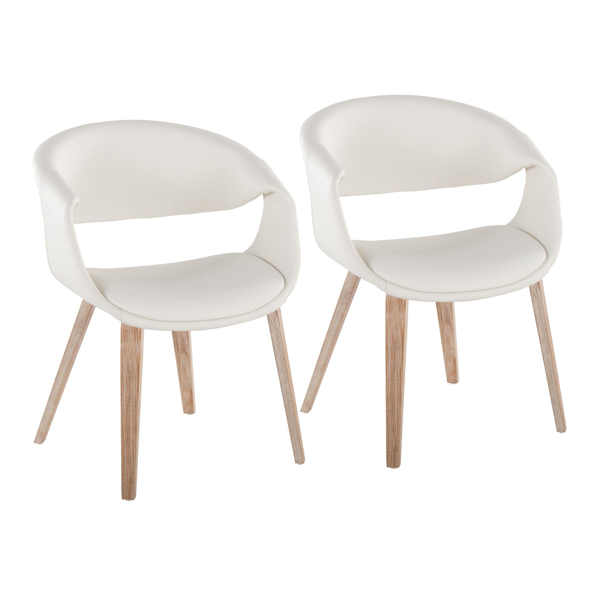 Curvo Upholstered Chair - Set of 2 - Whitewashed Wood, White PU