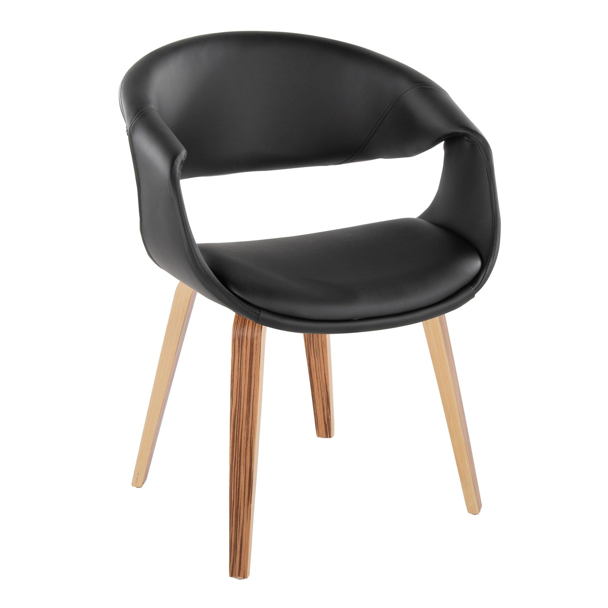 Curvo Upholstered Chair - Set of 2 - Zebra Wood, Black PU