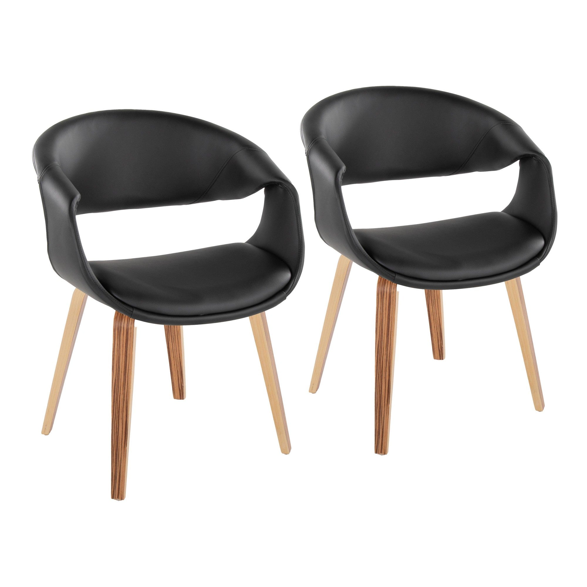 Curvo Upholstered Chair - Set of 2 - Zebra Wood, Black PU