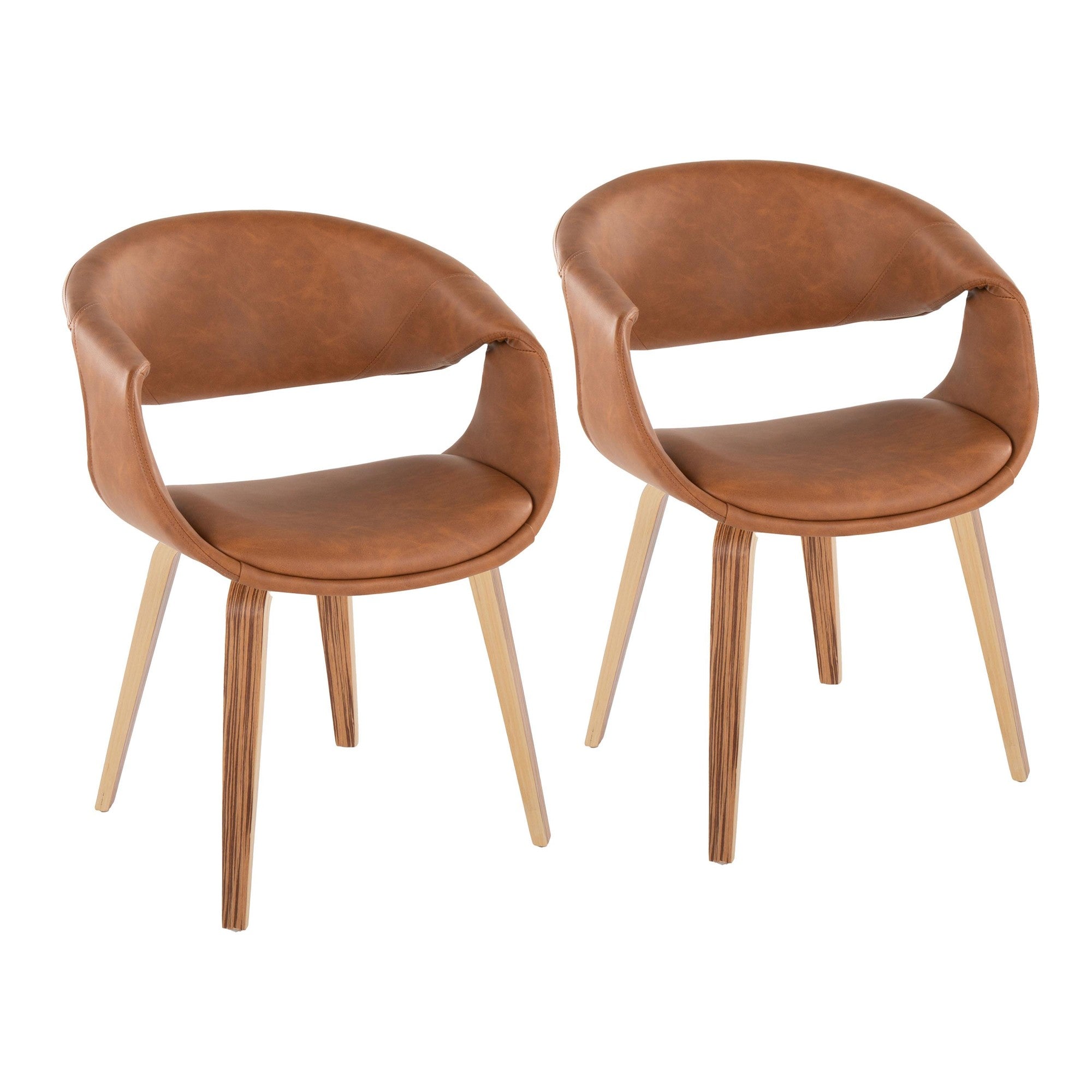 Curvo Upholstered Chair - Set of 2 - Zebra Wood, Camel PU