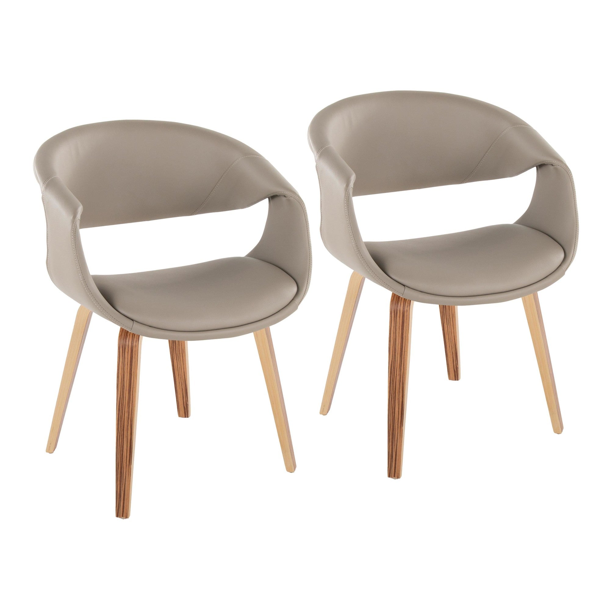 Curvo Upholstered Chair - Set of 2 - Zebra Wood, Light Grey PU