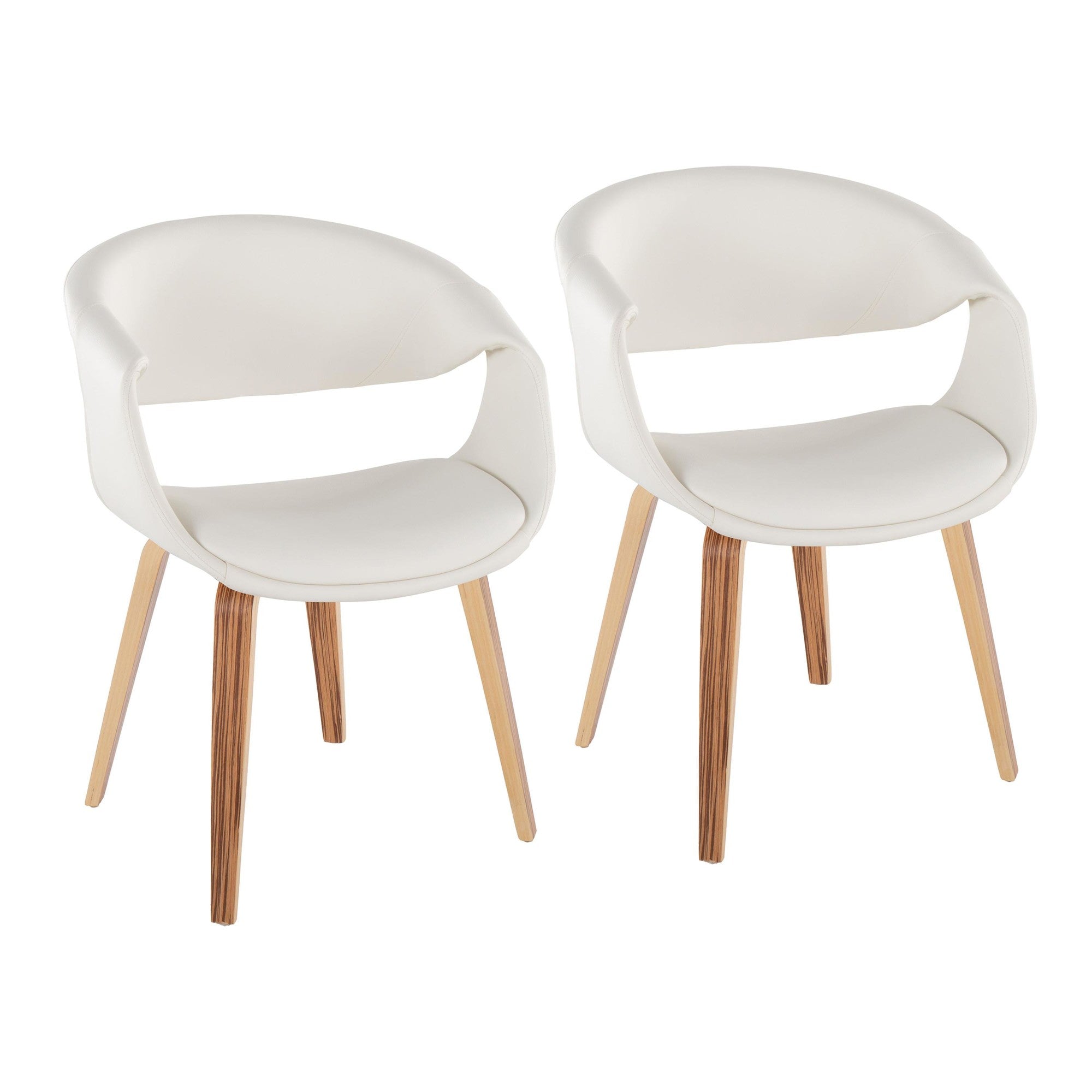 Curvo Upholstered Chair - Set of 2 - Zebra Wood, White PU