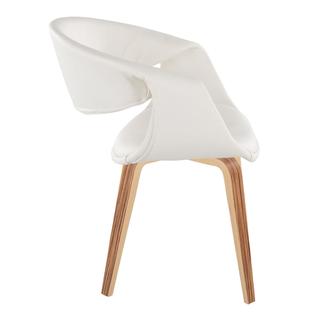 Curvo Upholstered Chair - Set of 2 - Zebra Wood, White PU