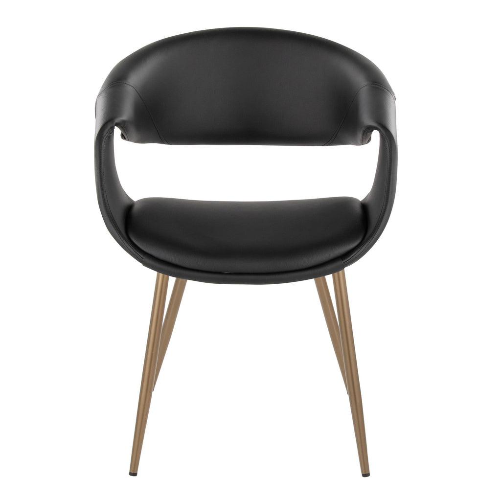 Curvo Upholstered Chair - Set of 2 - Antique Copper Metal, Black PU