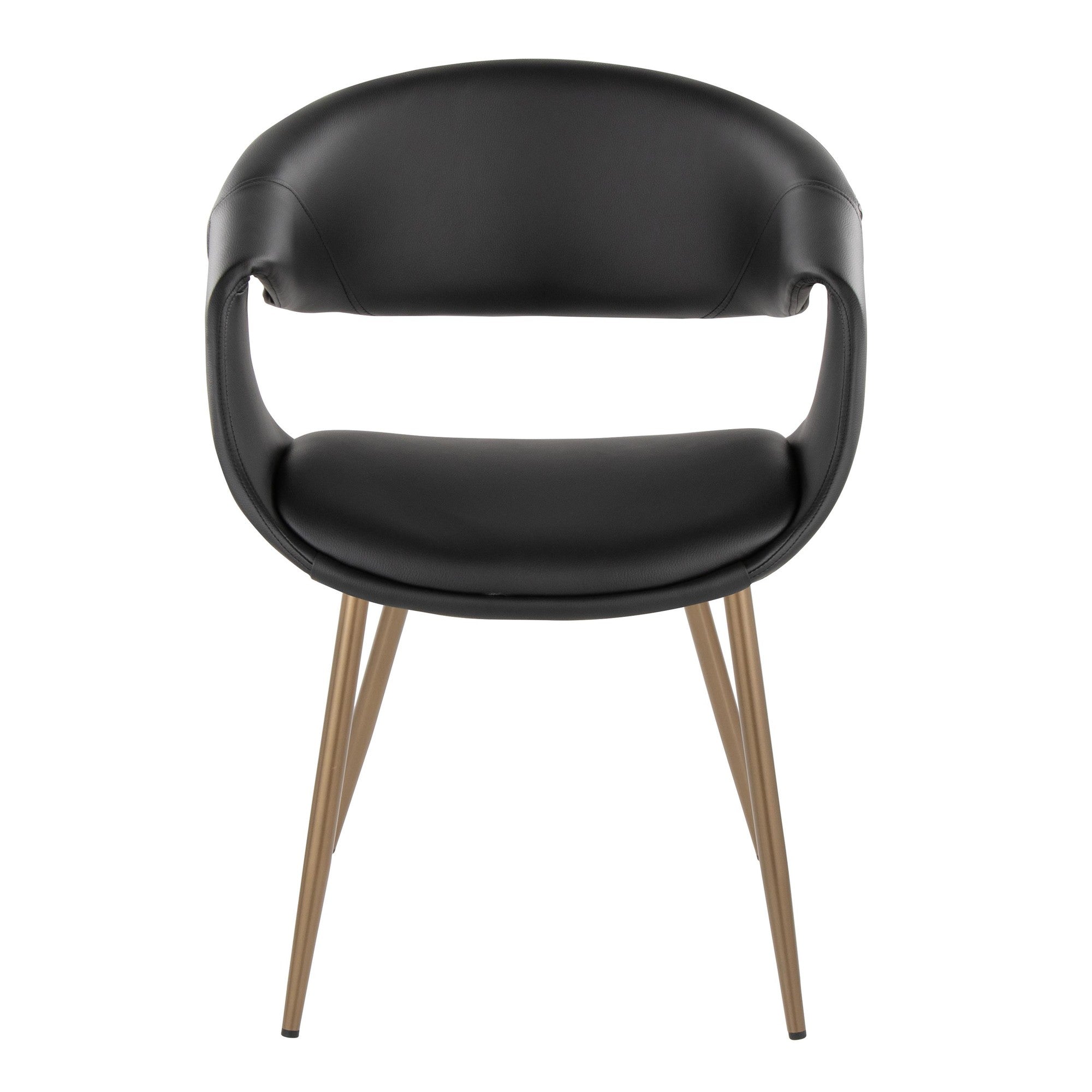 Curvo Upholstered Chair - Set of 2 - Antique Copper Metal, Black PU