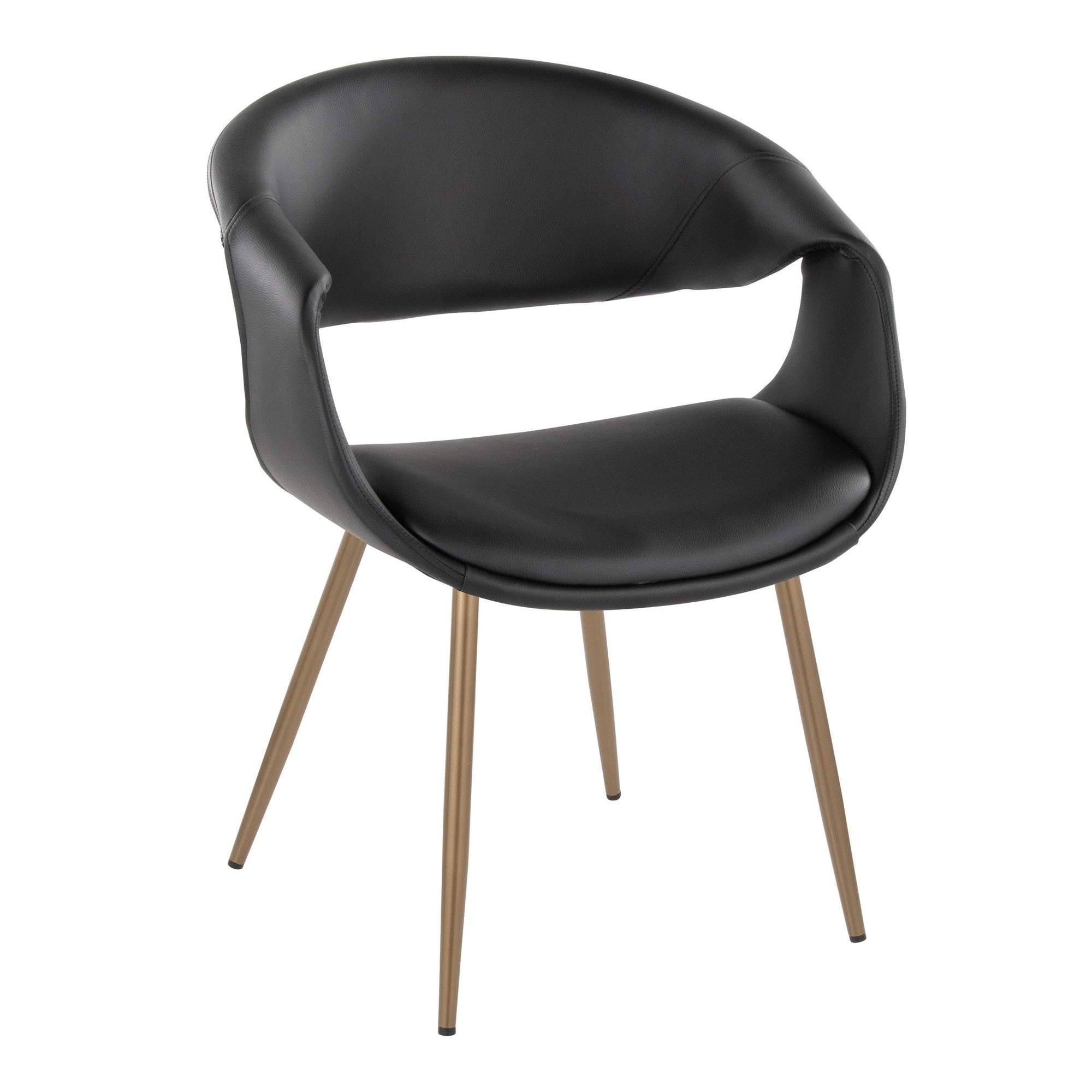 Curvo Upholstered Chair - Set of 2 - Antique Copper Metal, Black PU