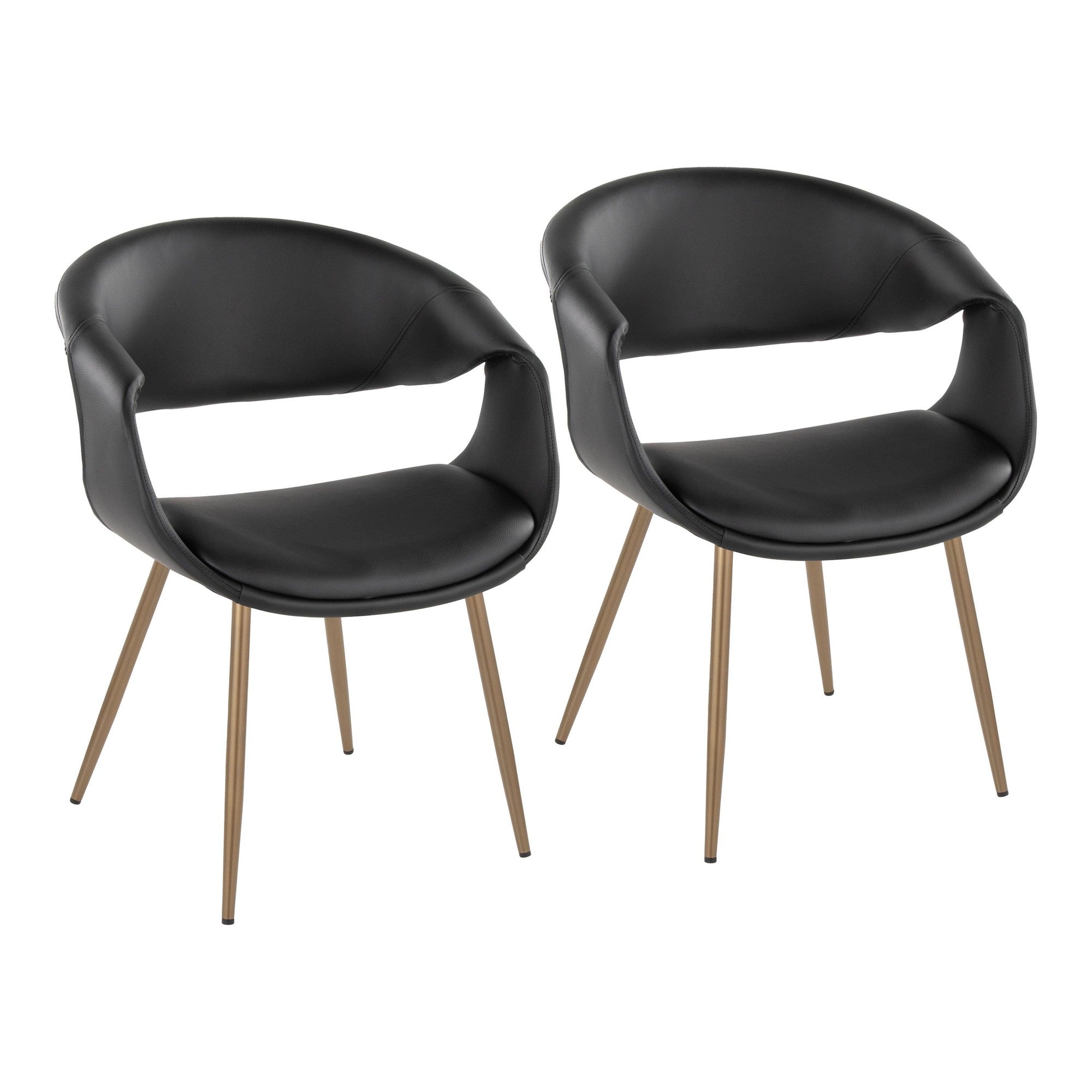 Curvo Upholstered Chair - Set of 2 - Antique Copper Metal, Black PU