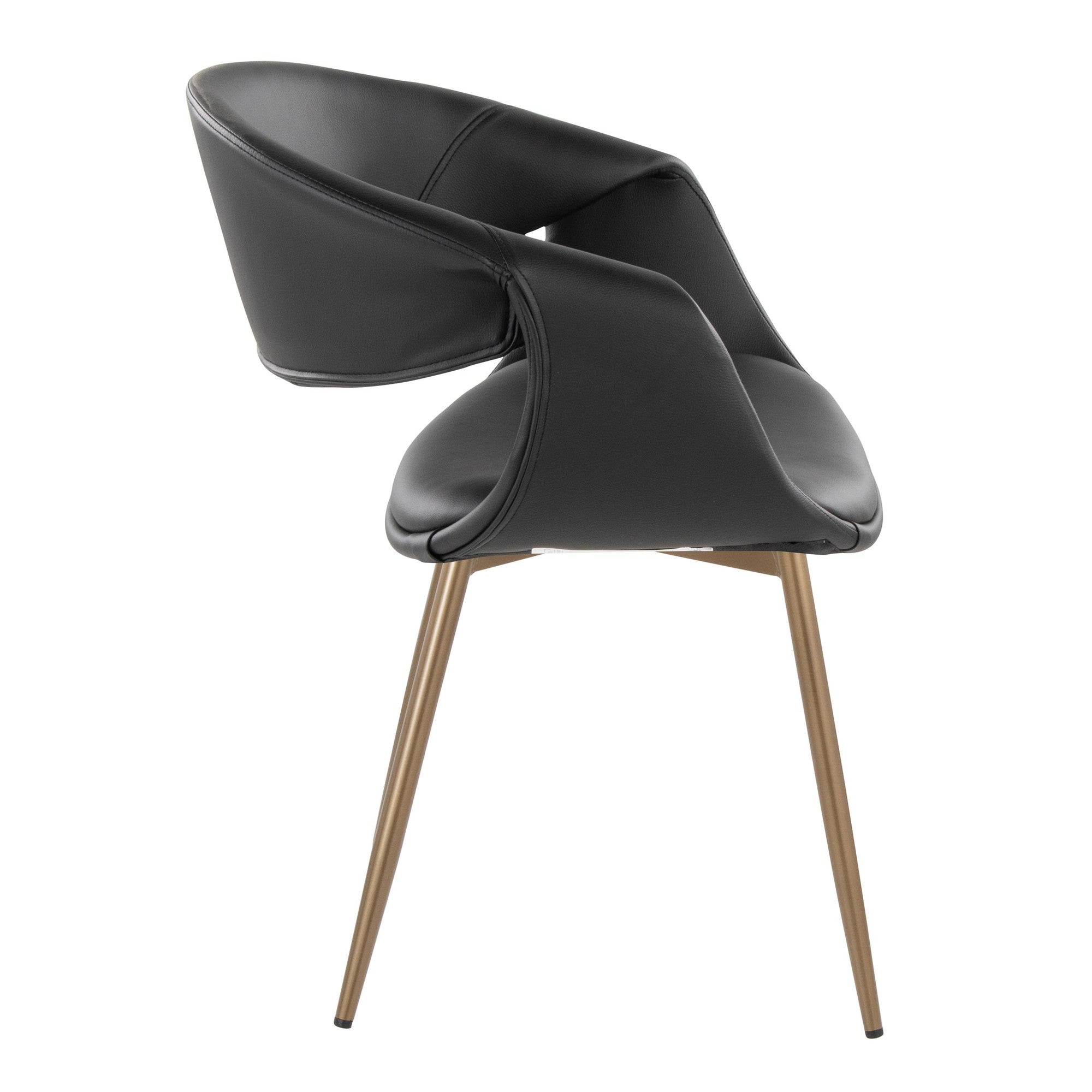 Curvo Upholstered Chair - Set of 2 - Antique Copper Metal, Black PU