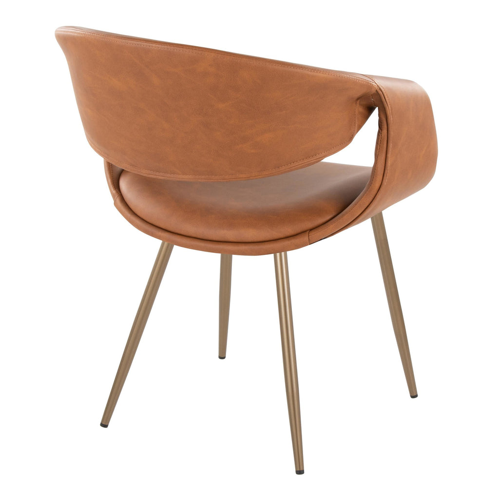 Curvo Upholstered Chair - Set of 2 - Antique Copper Metal, Camel PU