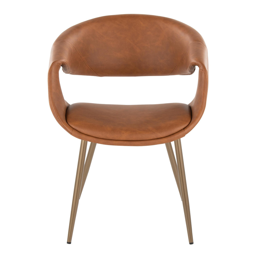 Curvo Upholstered Chair - Set of 2 - Antique Copper Metal, Camel PU