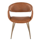 Curvo Upholstered Chair - Set of 2 - Antique Copper Metal, Camel PU