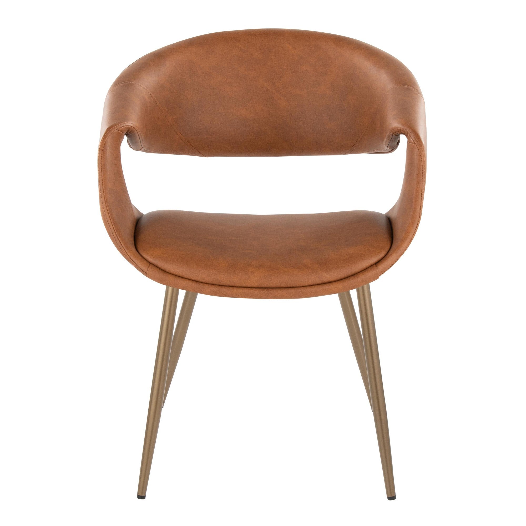 Curvo Upholstered Chair - Set of 2 - Antique Copper Metal, Camel PU