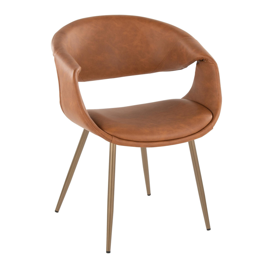 Curvo Upholstered Chair - Set of 2 - Antique Copper Metal, Camel PU