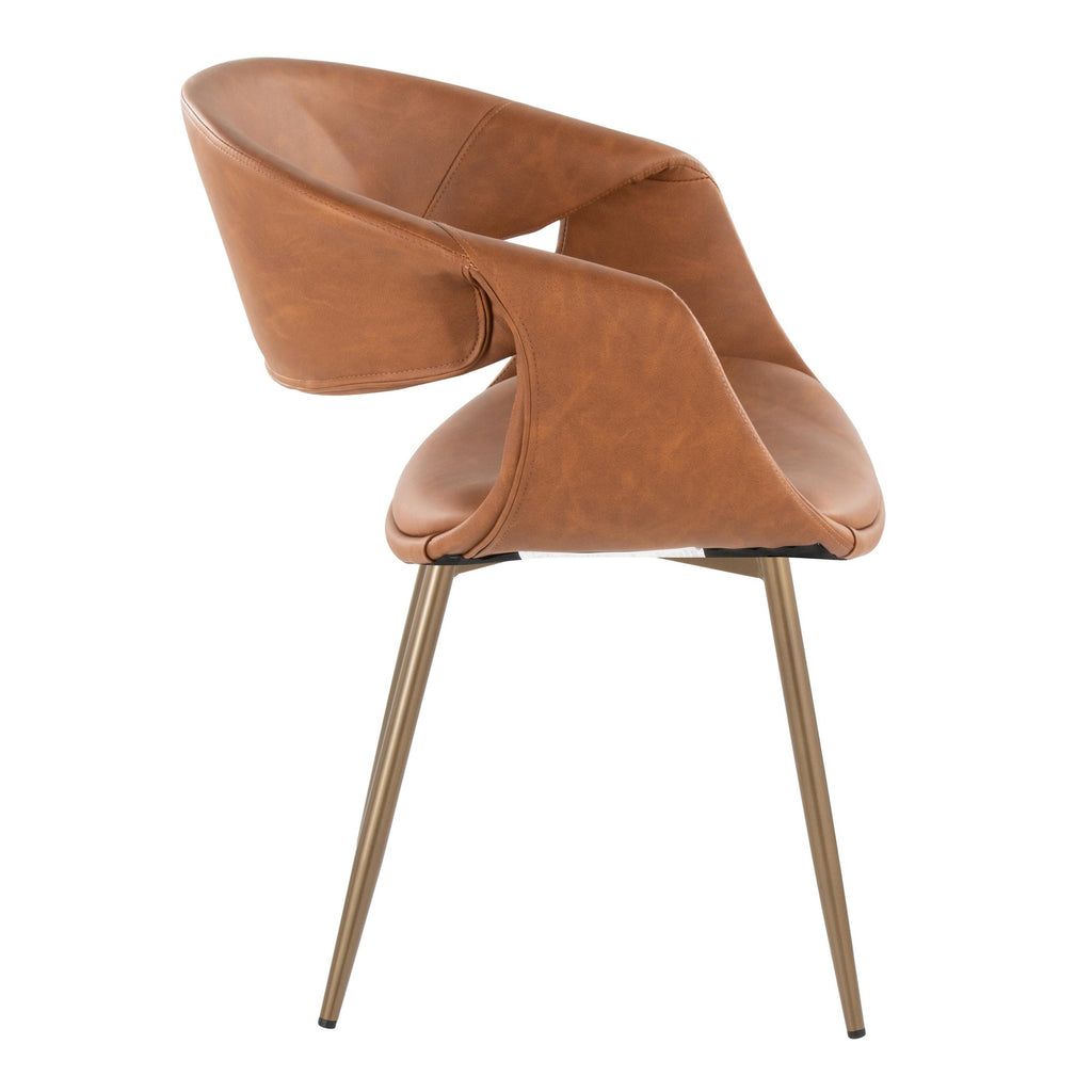 Curvo Upholstered Chair - Set of 2 - Antique Copper Metal, Camel PU