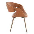 Curvo Upholstered Chair - Set of 2 - Antique Copper Metal, Camel PU