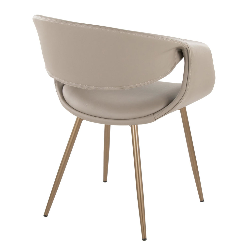 Curvo Upholstered Chair - Set of 2 - Antique Copper Metal, Light Grey PU